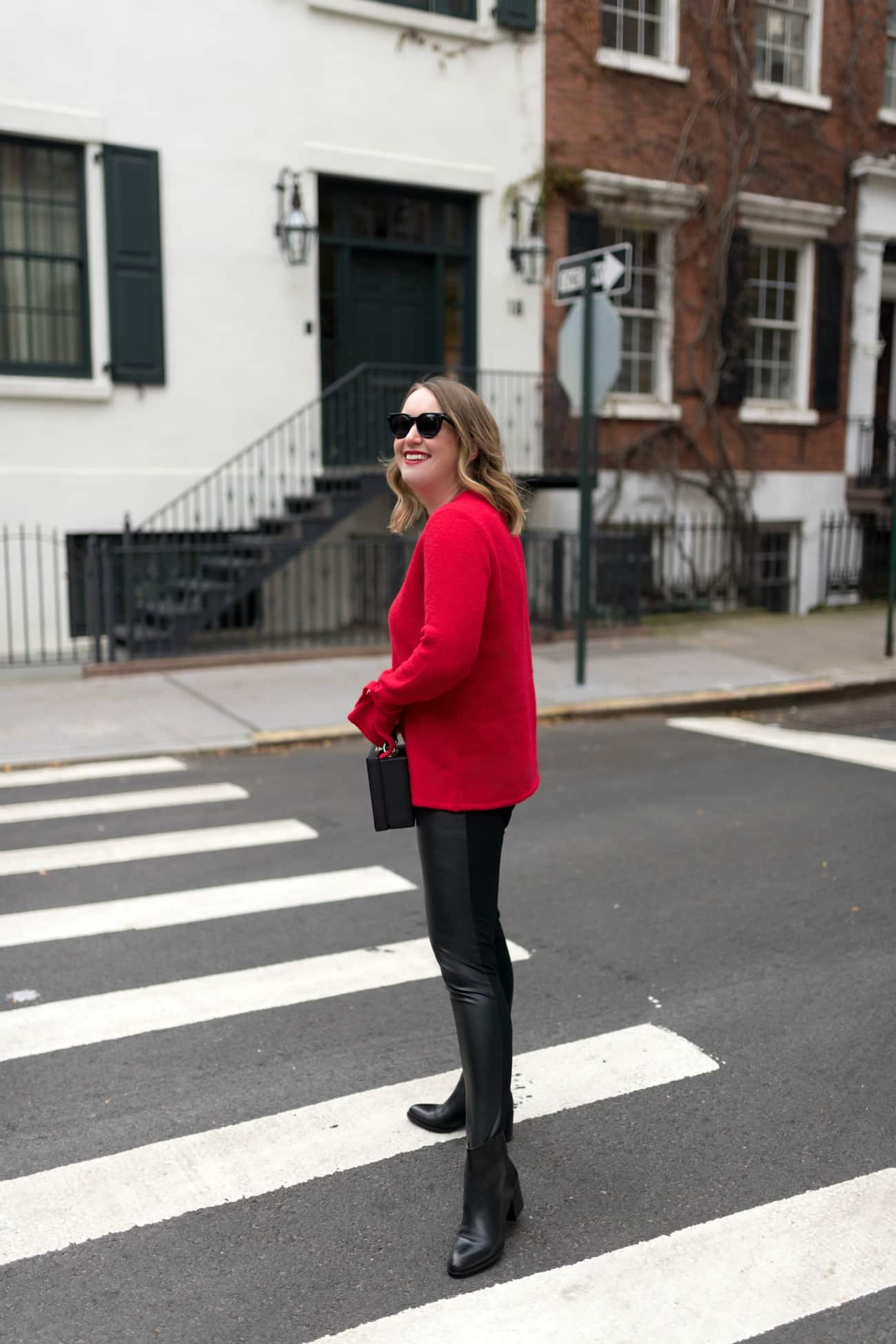 Red Holiday Sweater I Leather Leggings