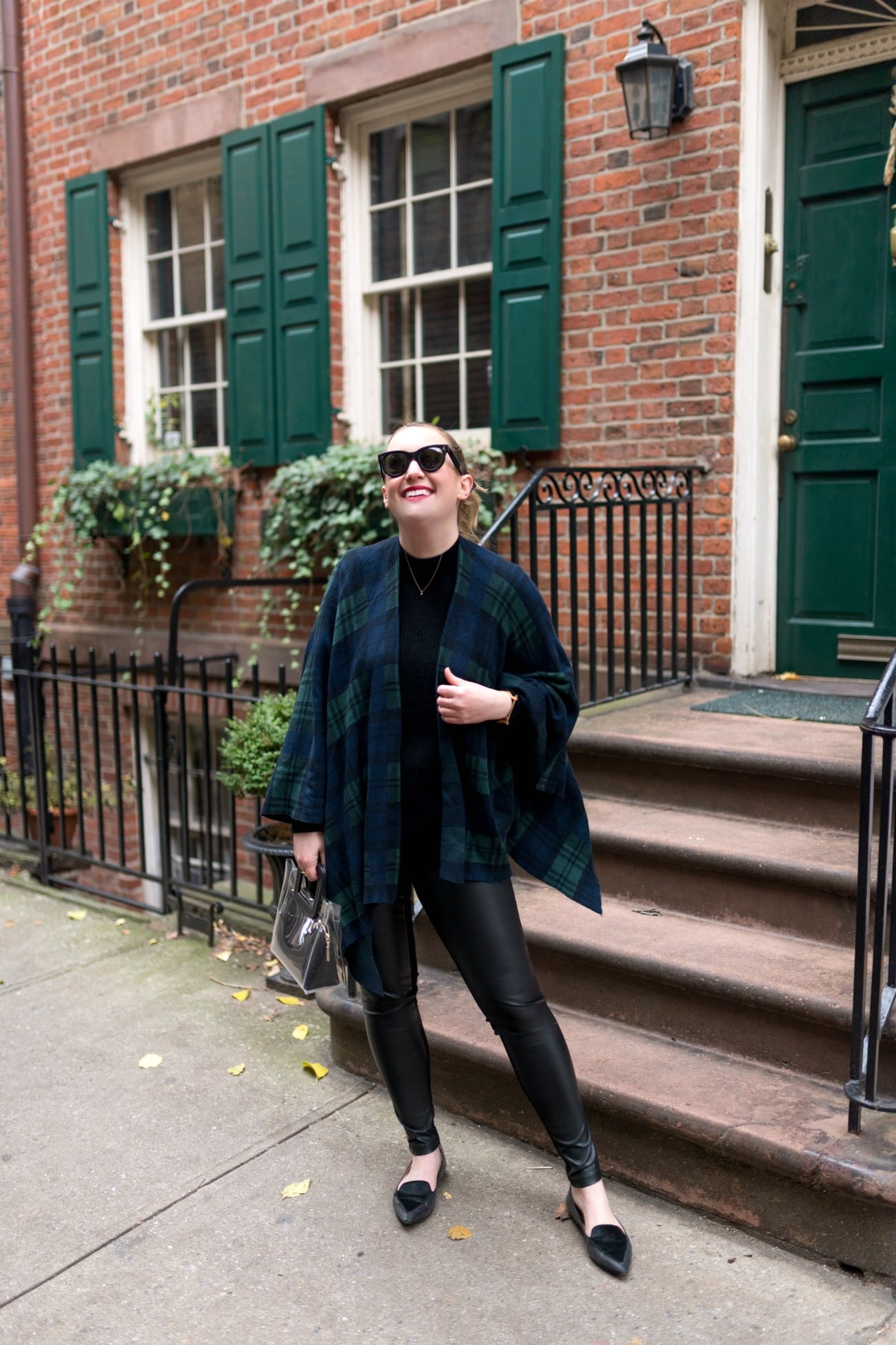Plaid Wrap and Faux Leather Leggings