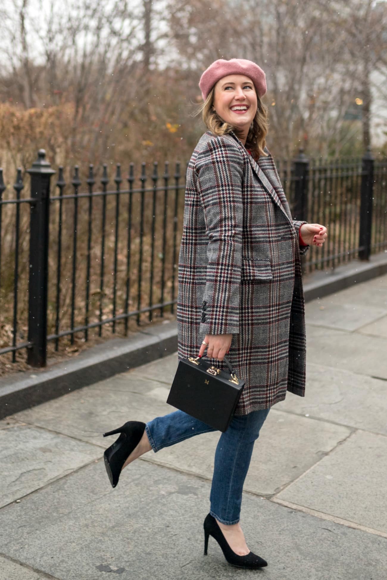Plaid Coat + Beret