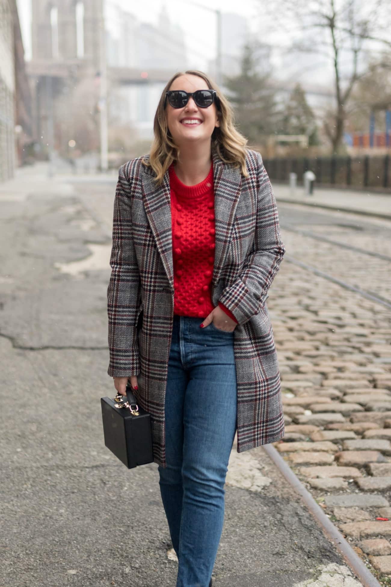Popcorn Sweater + Plaid Coat