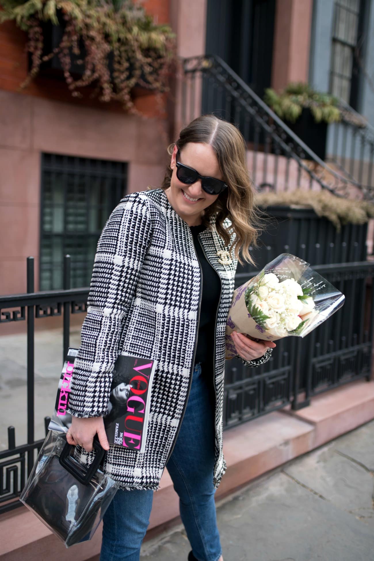 Cupcakes & Cashmere Jacket | Meghan Donovan in Brooklyn Heights in a Herringbone Plaid Jacket I wit & whimsy