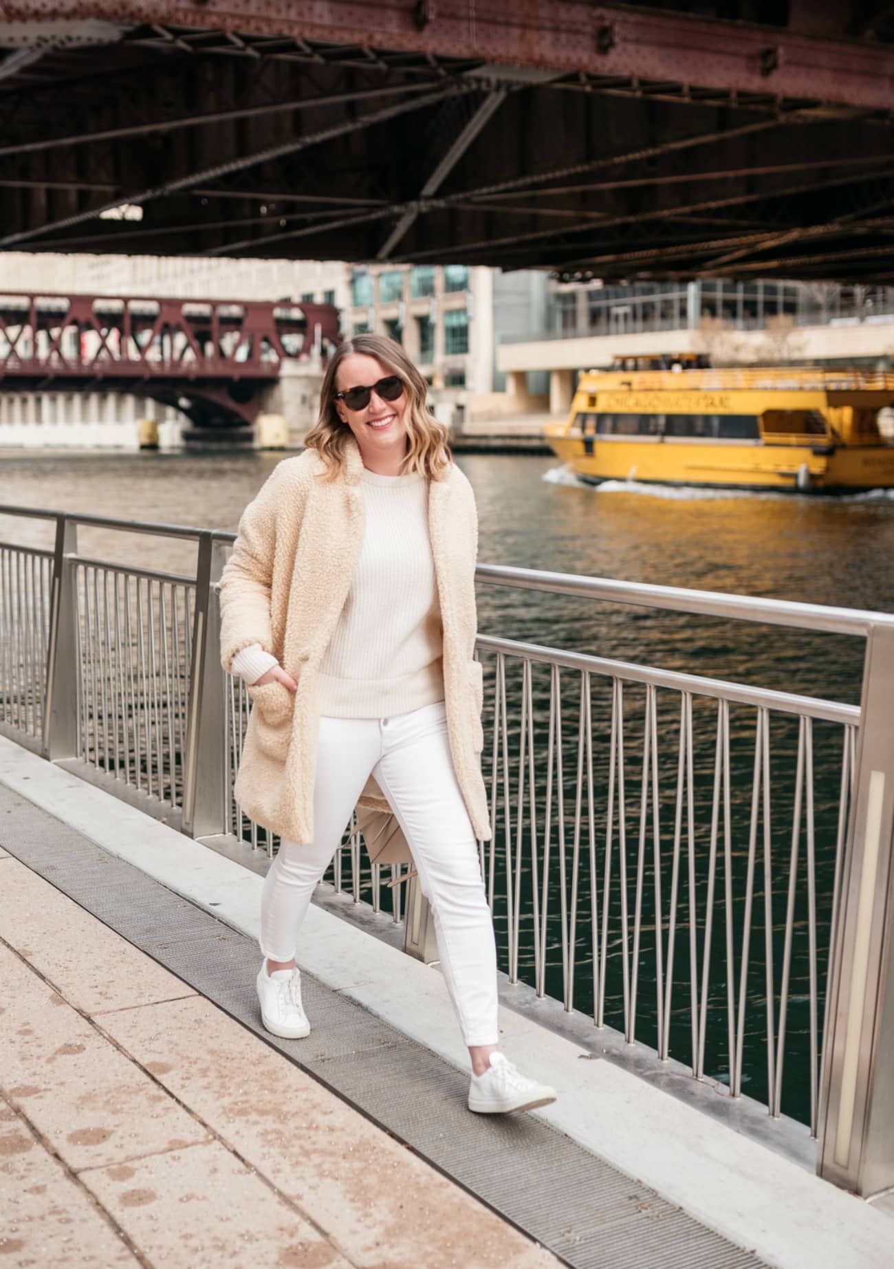 Teddy coat with white jeans