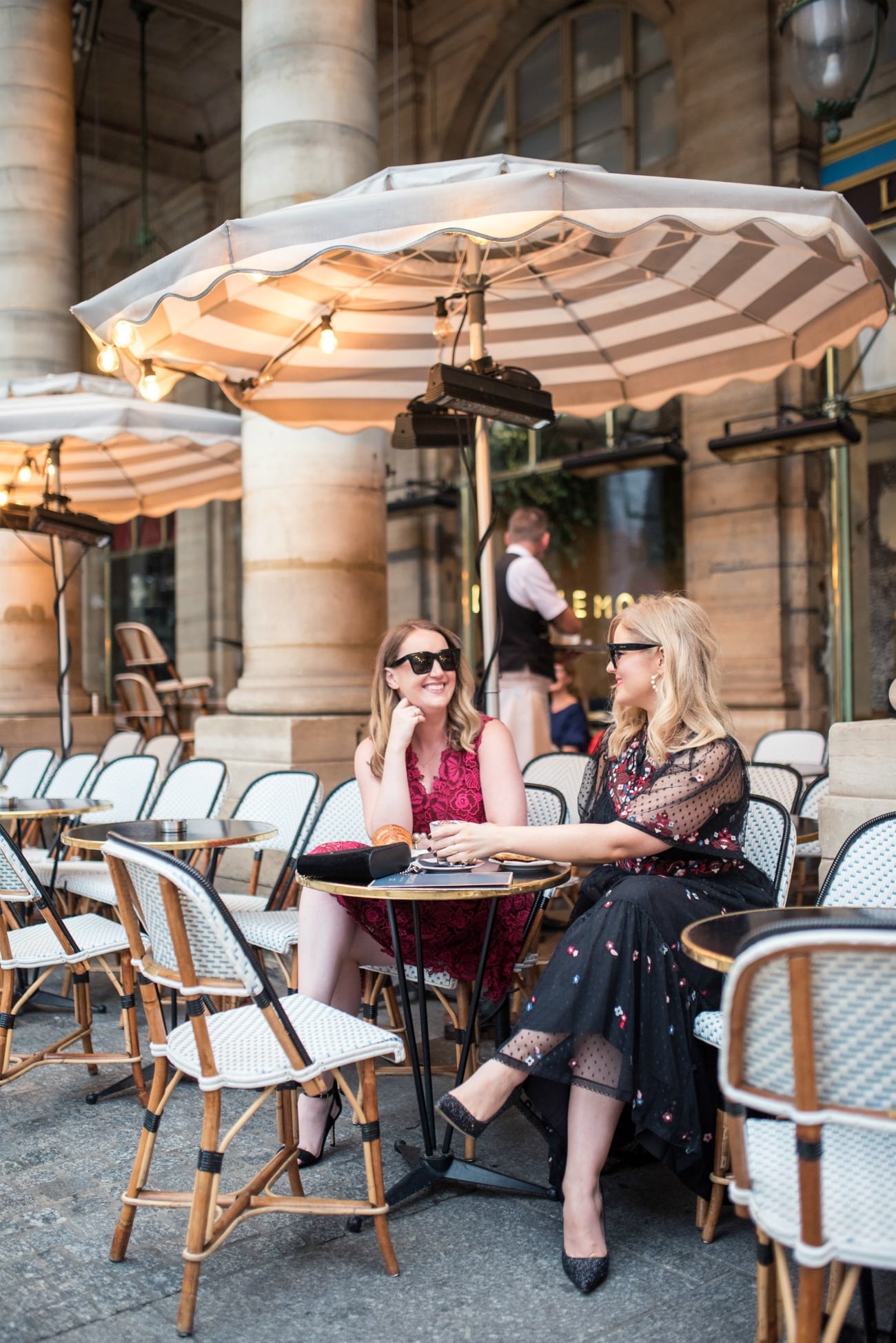 Friends at an outdoor seating cafe