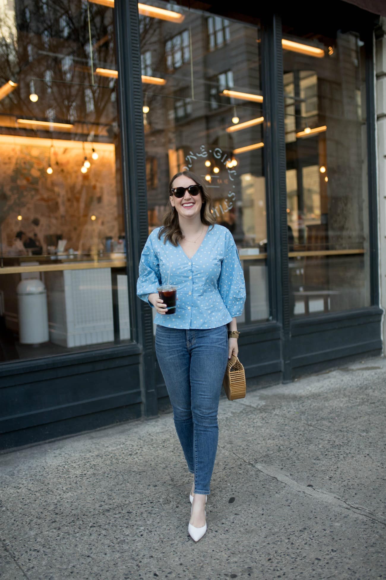 Polka Dot Peplum + Jeans I wit & whimsy