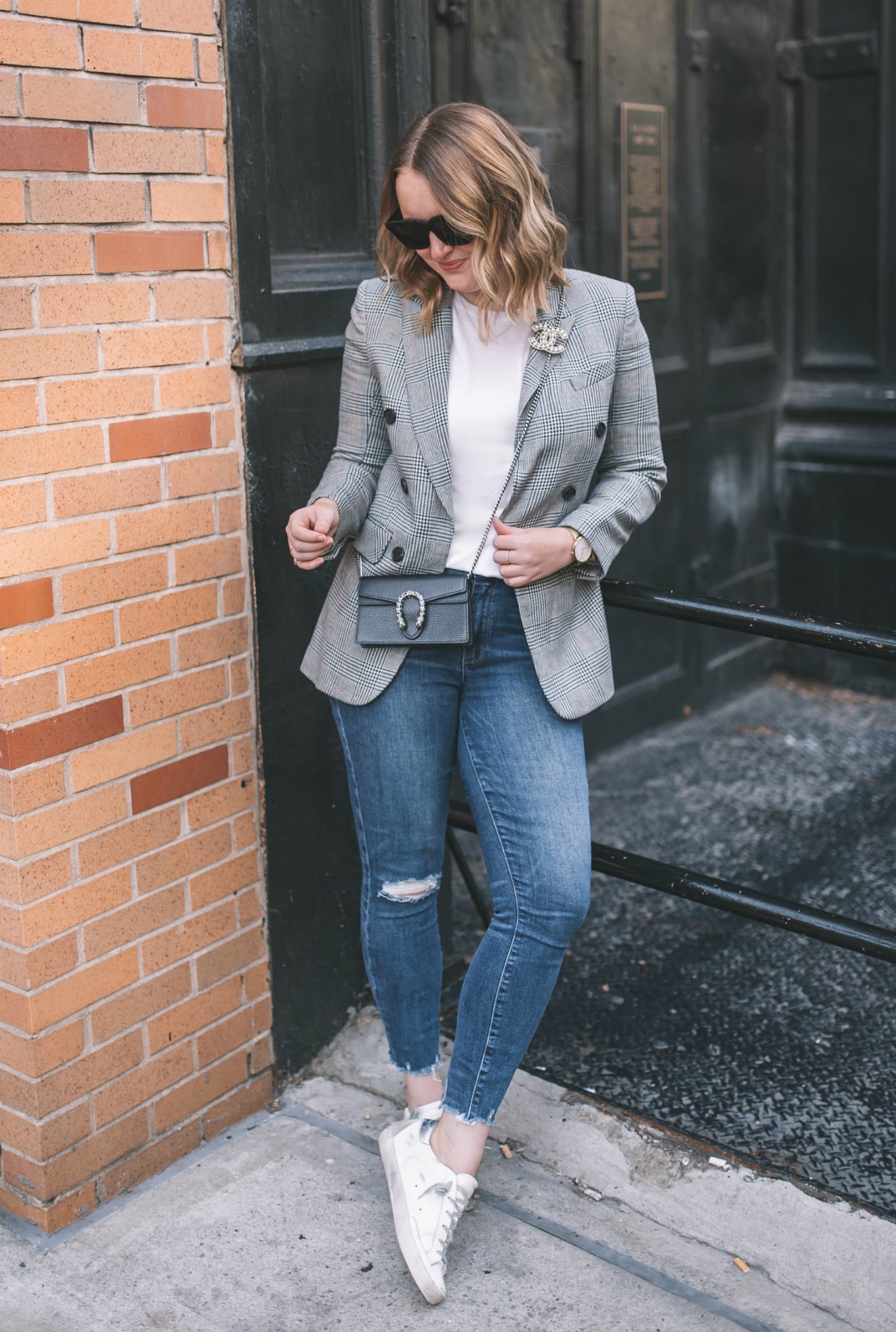 Distressed Denim and blazer fashion Plaid Blazer + Distressed Denim I wit & whimsy