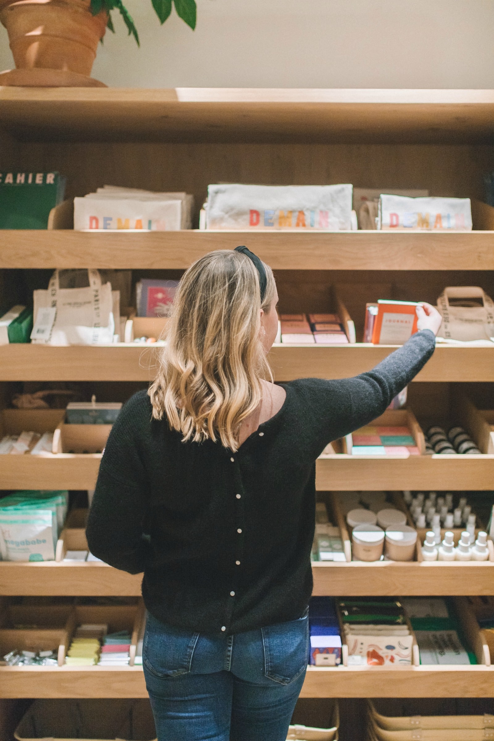notebooks, pins and beauty products.