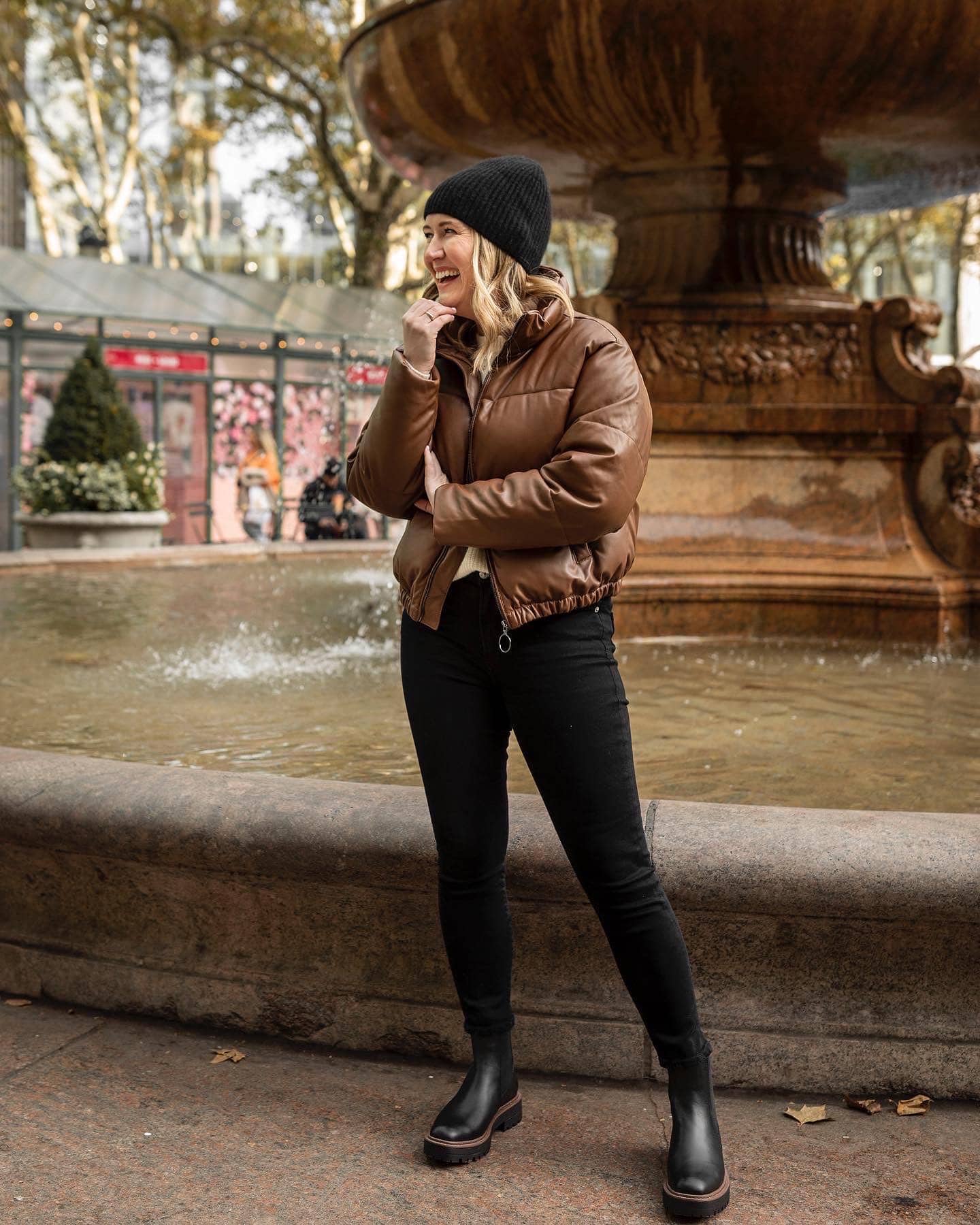 Aqua Puffer Jacket and Sam Edelman Lug Sole Boots