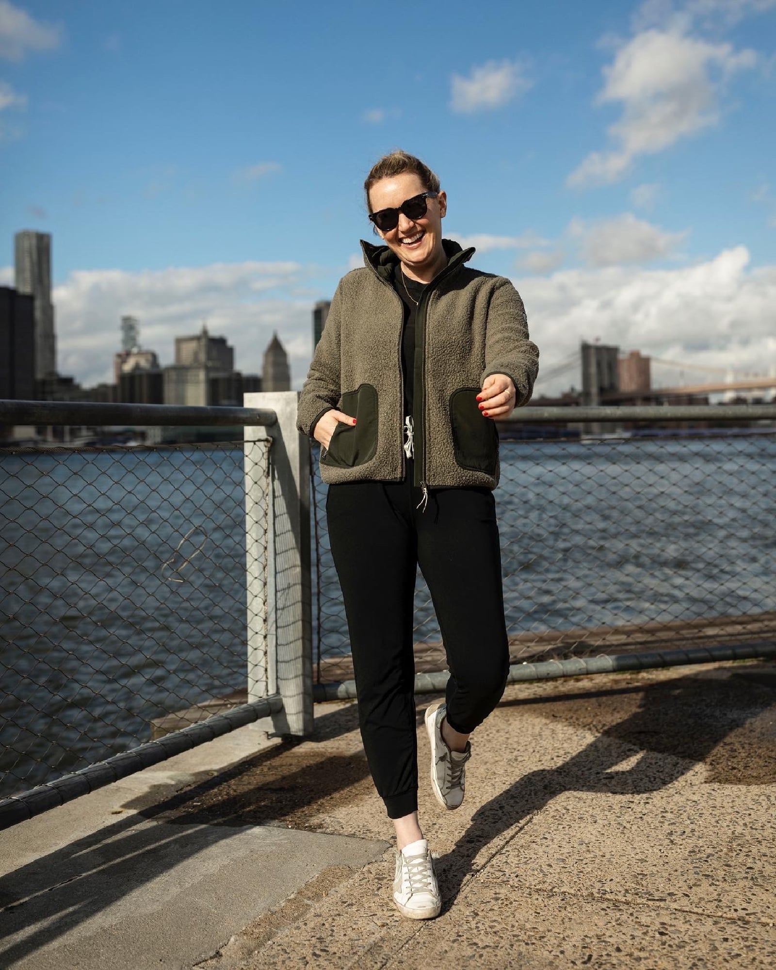 wit & whimsy wearing a Vuori Fleece