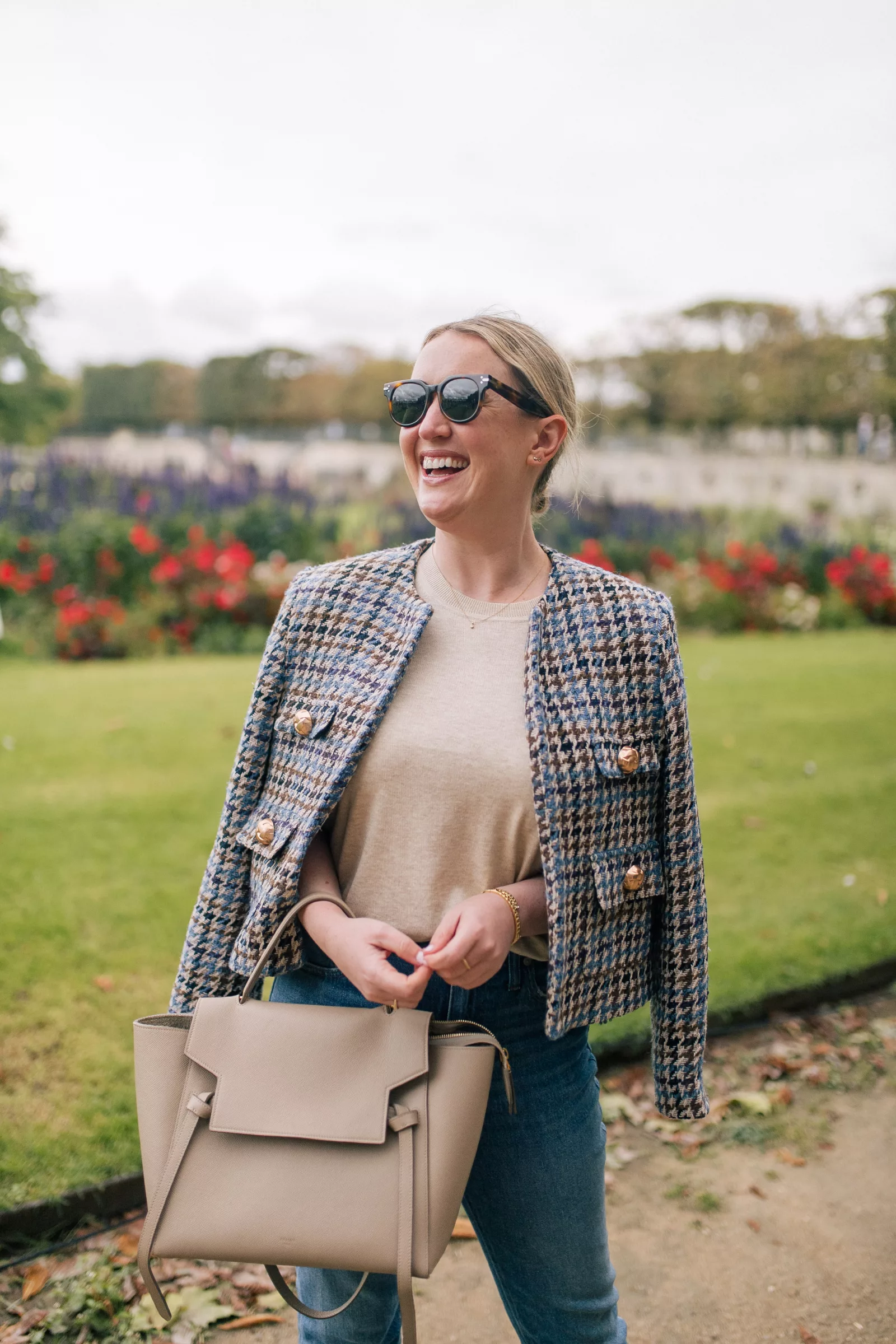 Wit Whimsy Blogger Meghan Donovan wearing J.Crew Silk Cashmere Tee with Mango Tweed Jacket in Paris