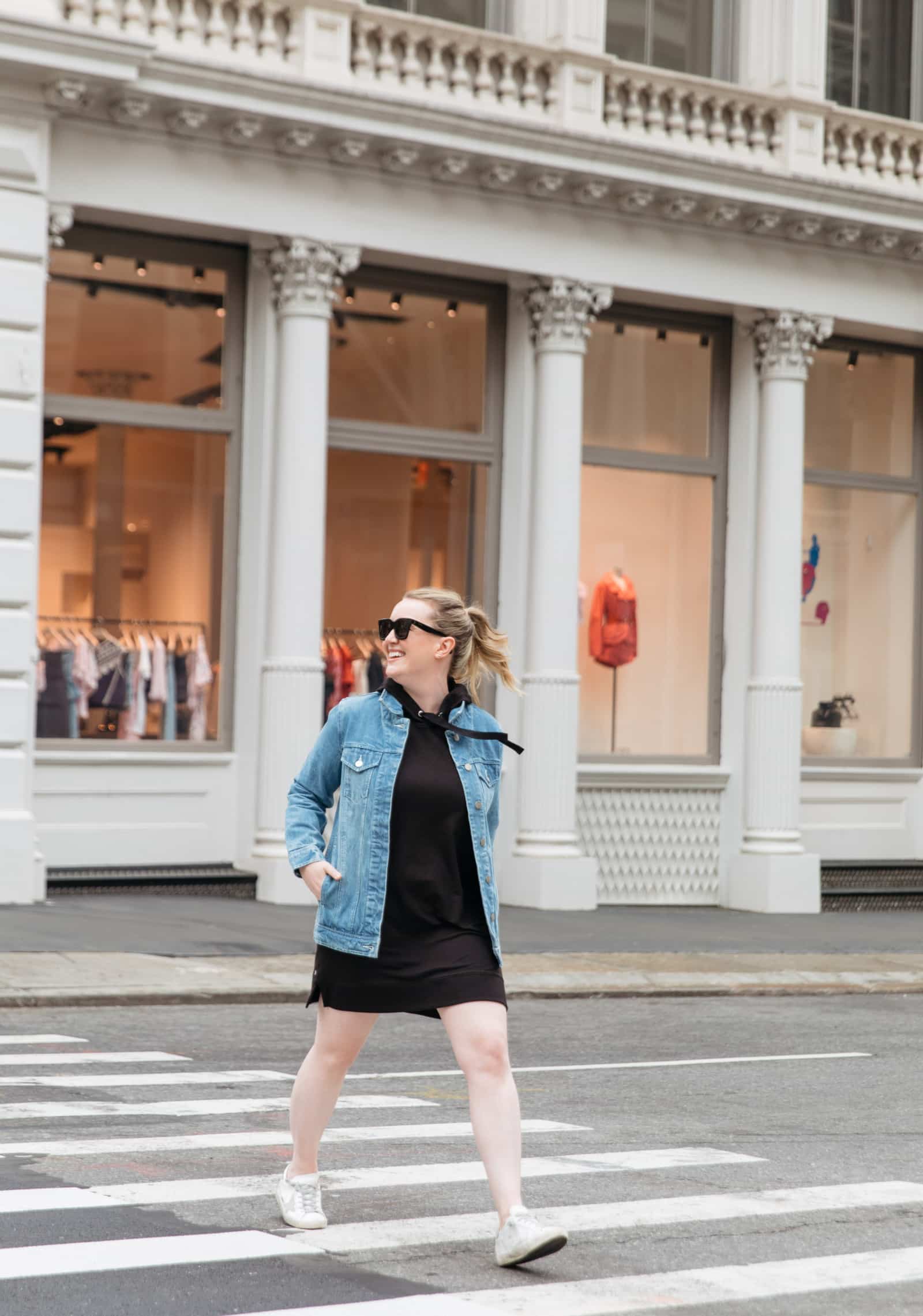 Sweatshirt Dress and Denim Jacket