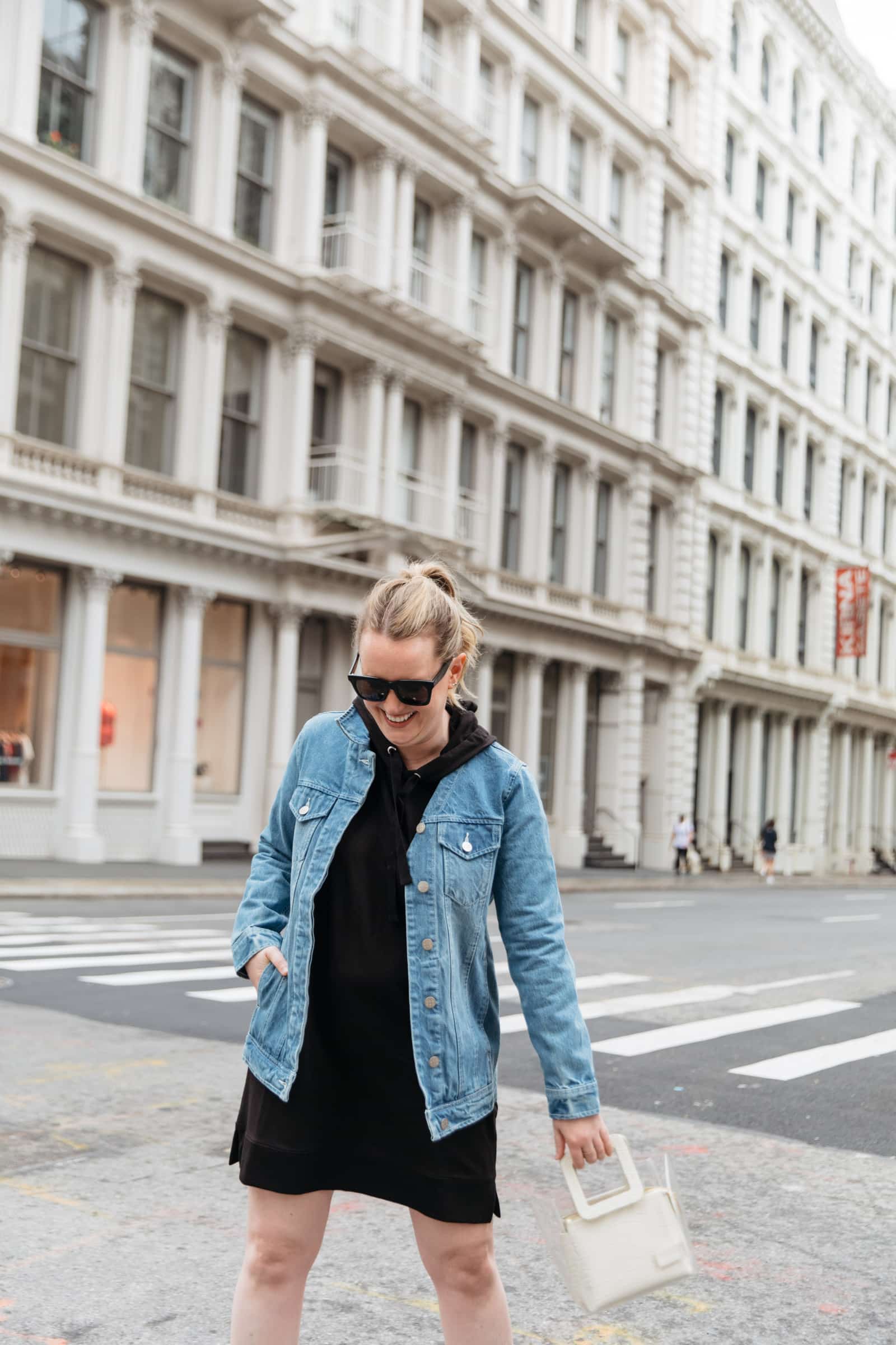 Sweatshirt Dress and Denim Jacket