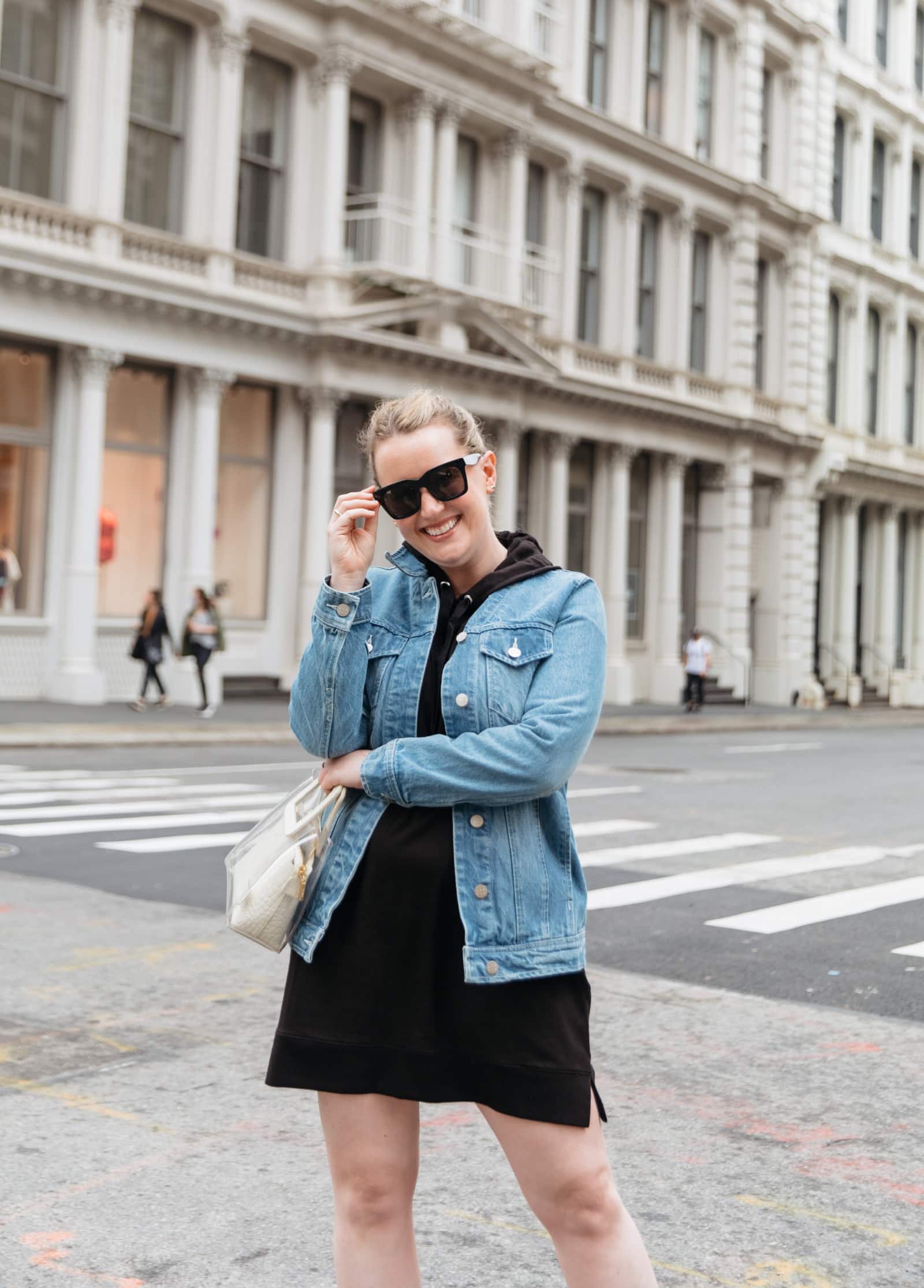 Sweatshirt Dress and Denim Jacket