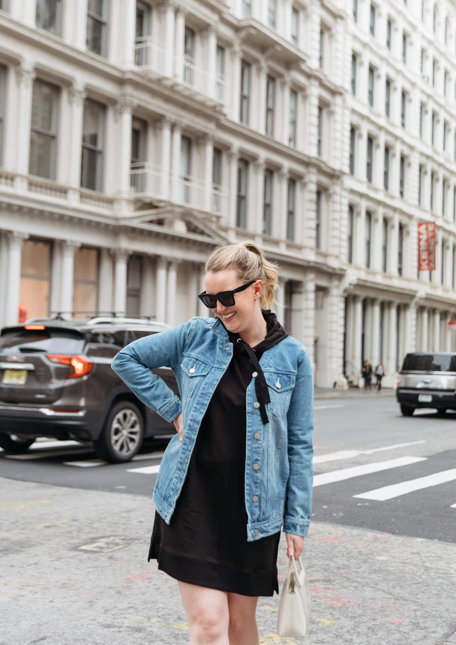 Sweatshirt Dress and Denim Jacket