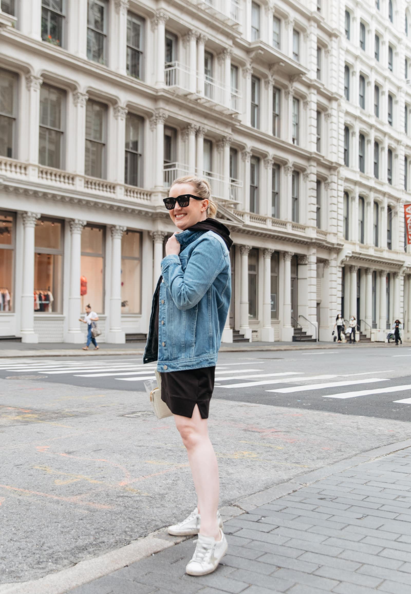 Sweatshirt Dress and Denim Jacket