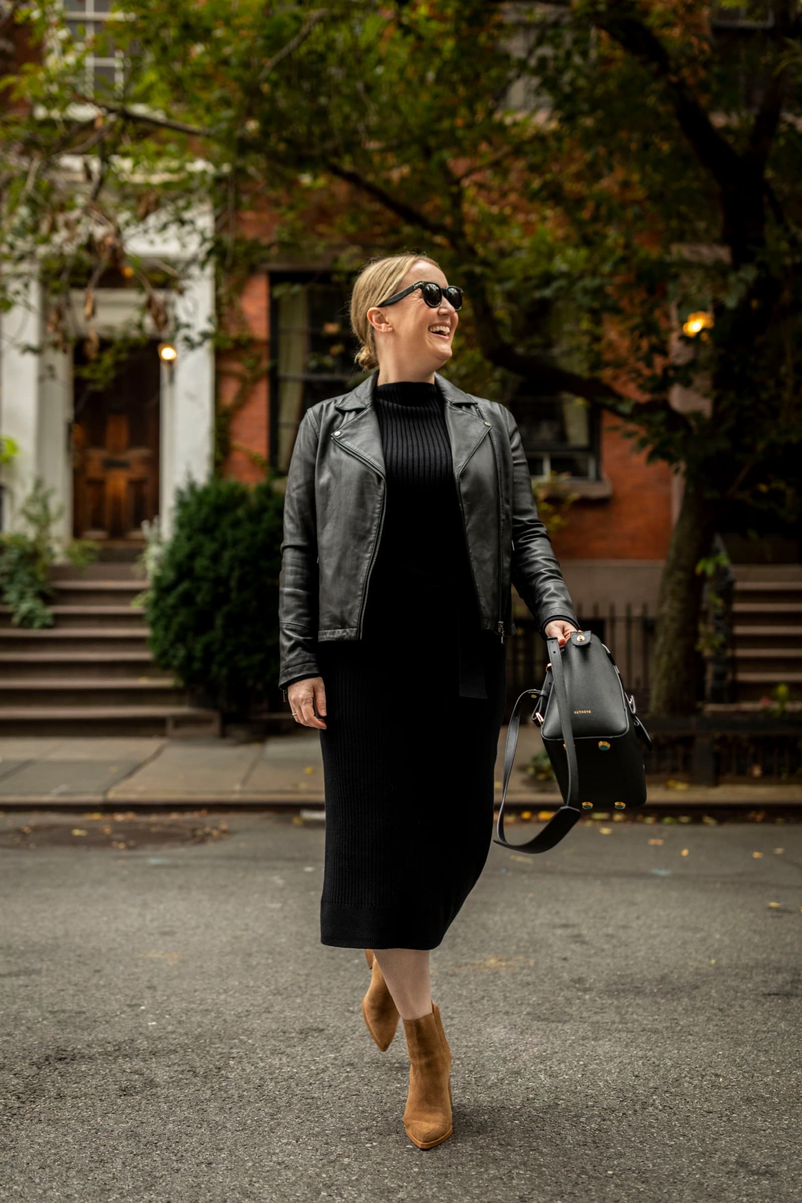 What To Wear With A Leather Jacket Sweater Dress Styled I wit & whimsy