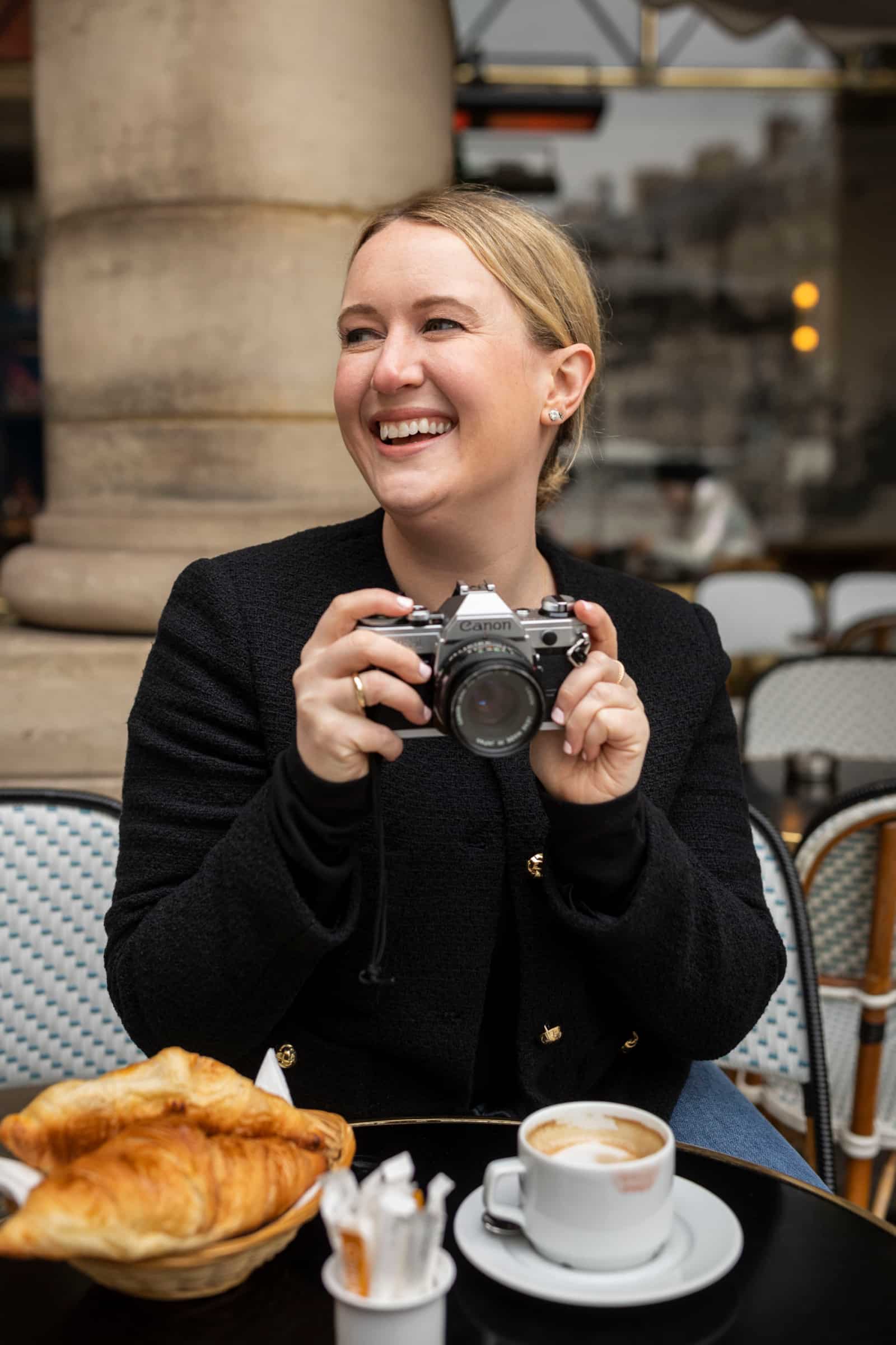 Meghan in Paris in Mango Jacket at Breakfast