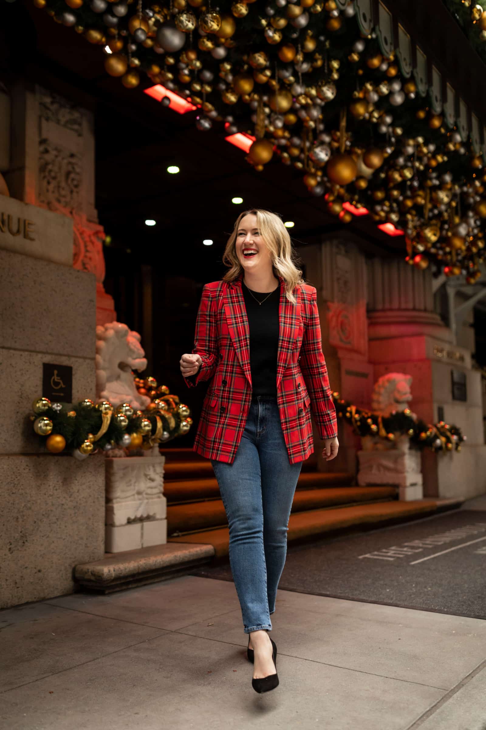 Holiday outfit in New York City with Plaid Blazer | Party attire picks