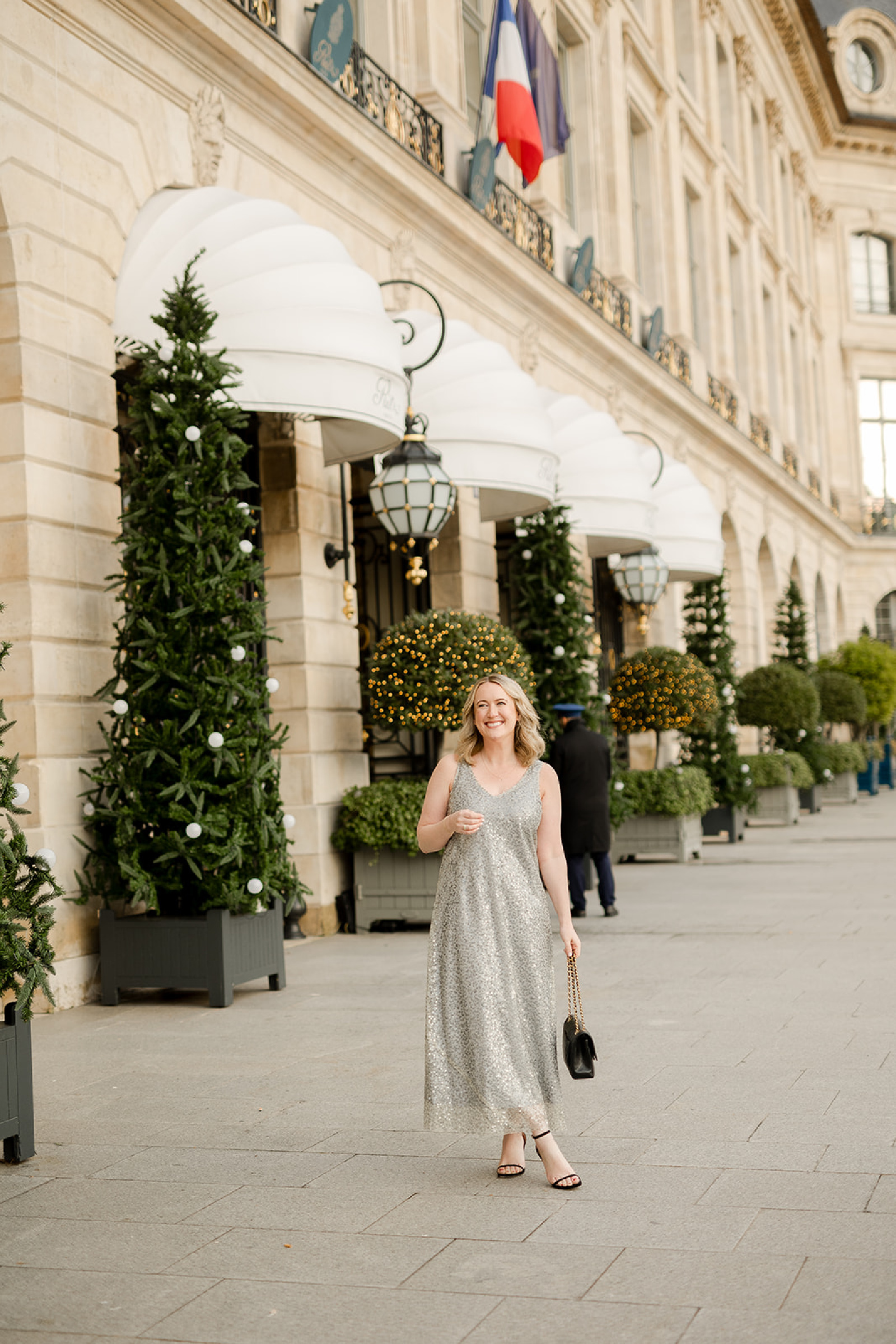 Holiday Outfits Vince Dress from 2023 and Stuart Weitzman heels.