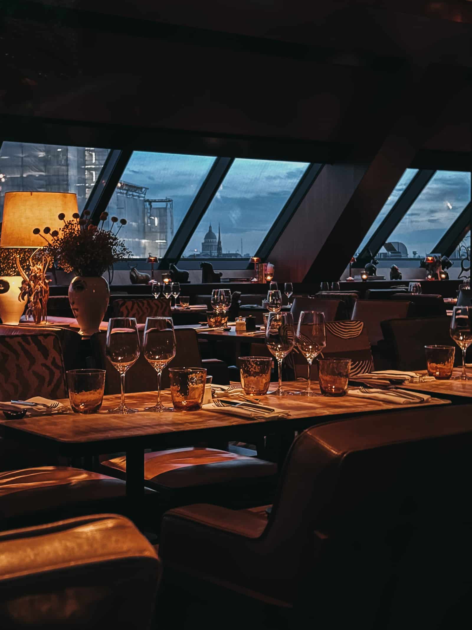a restaurant at dusk