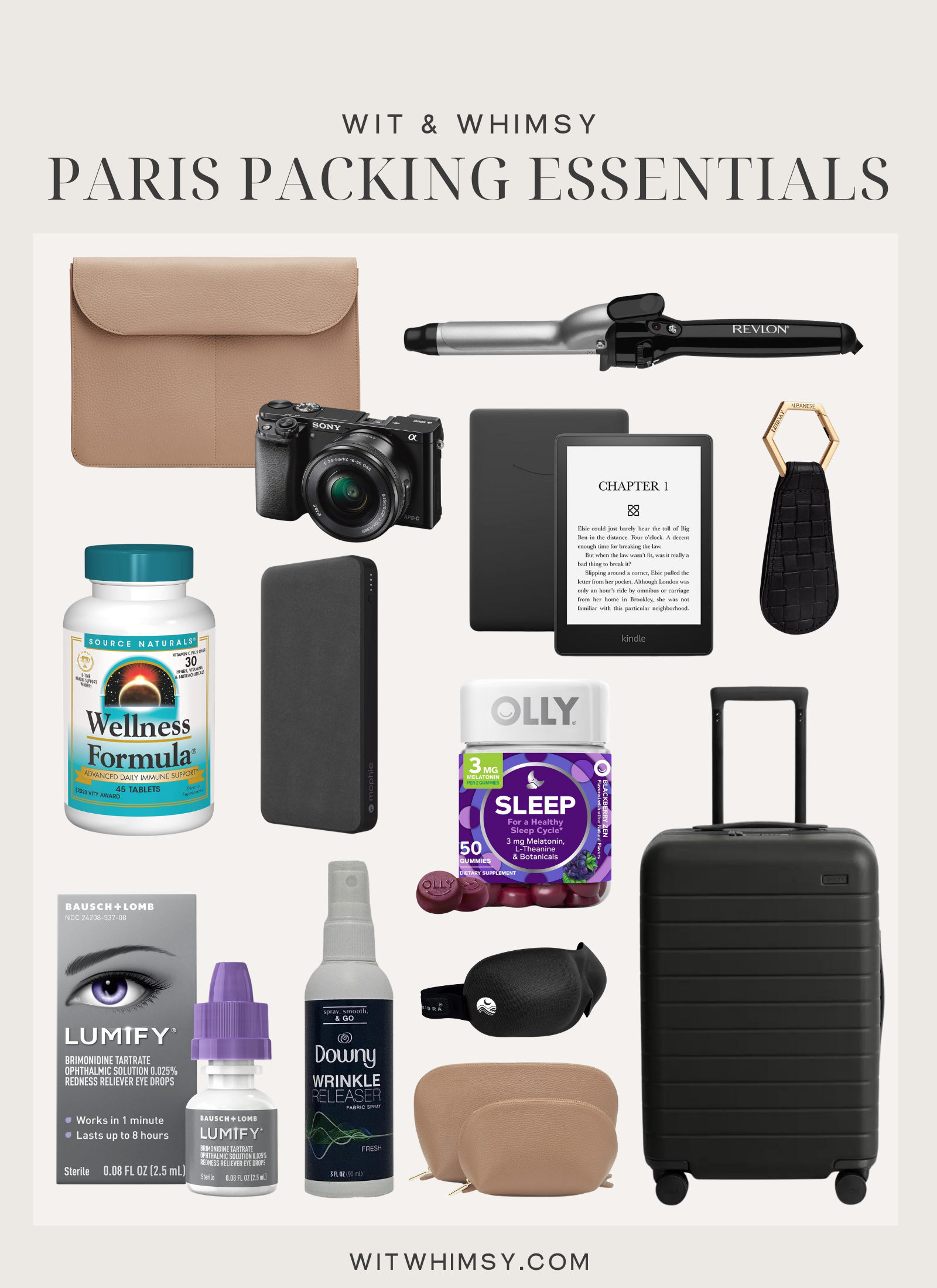 Collage of Paris packing essentials