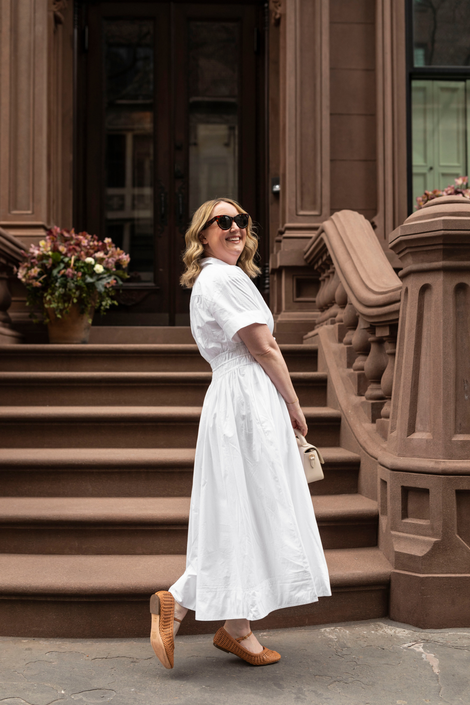 J Crew & Madewell Summer Favorites by Wit Whimsy - woman wearing white dress and brown shoes 