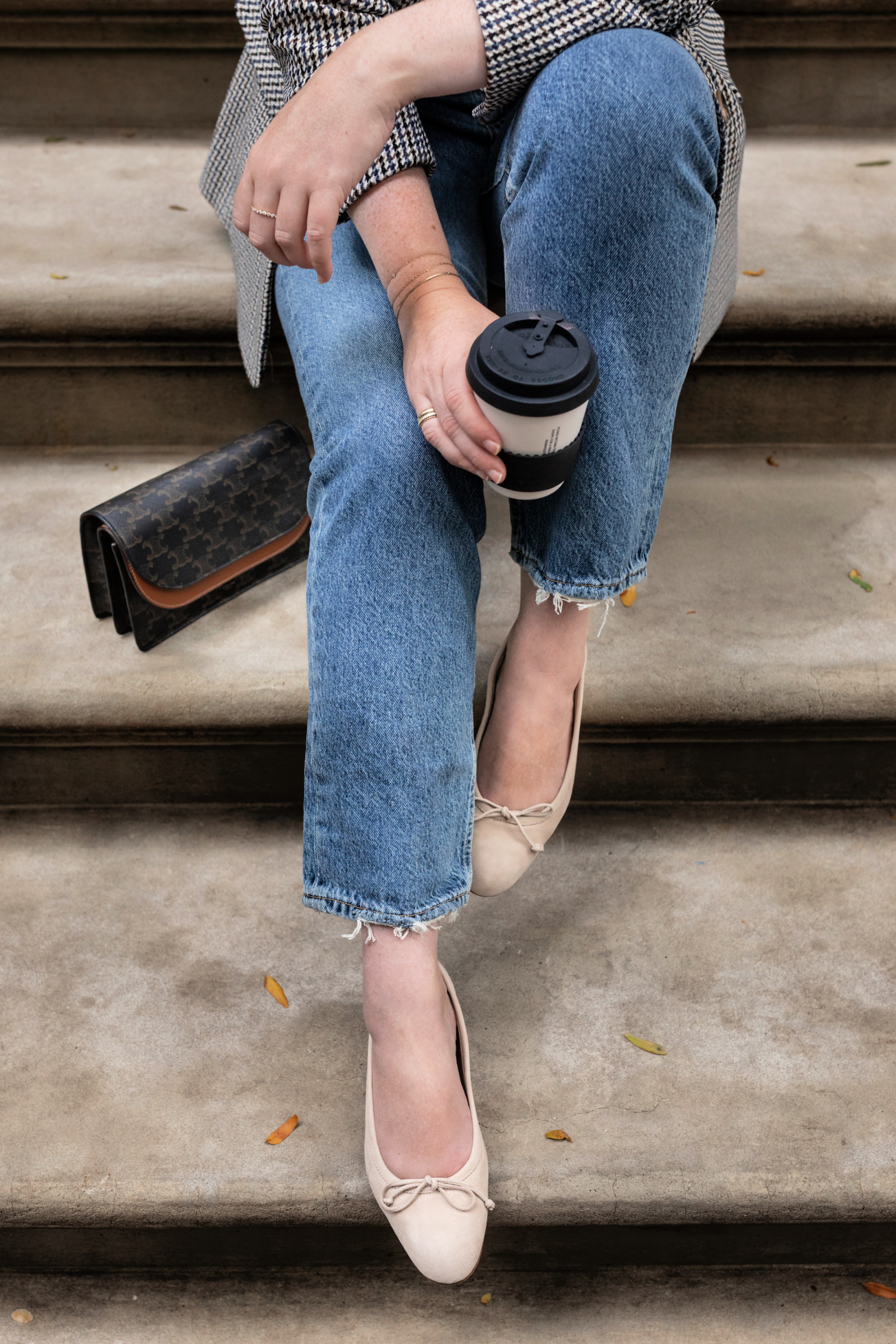 My Favorite and Most-Worn Jeans Fall Outfit featuring Veronica Beard Blazer, Agolde Straight Leg Jeans, Manolo Blahnik Ballerina Flats