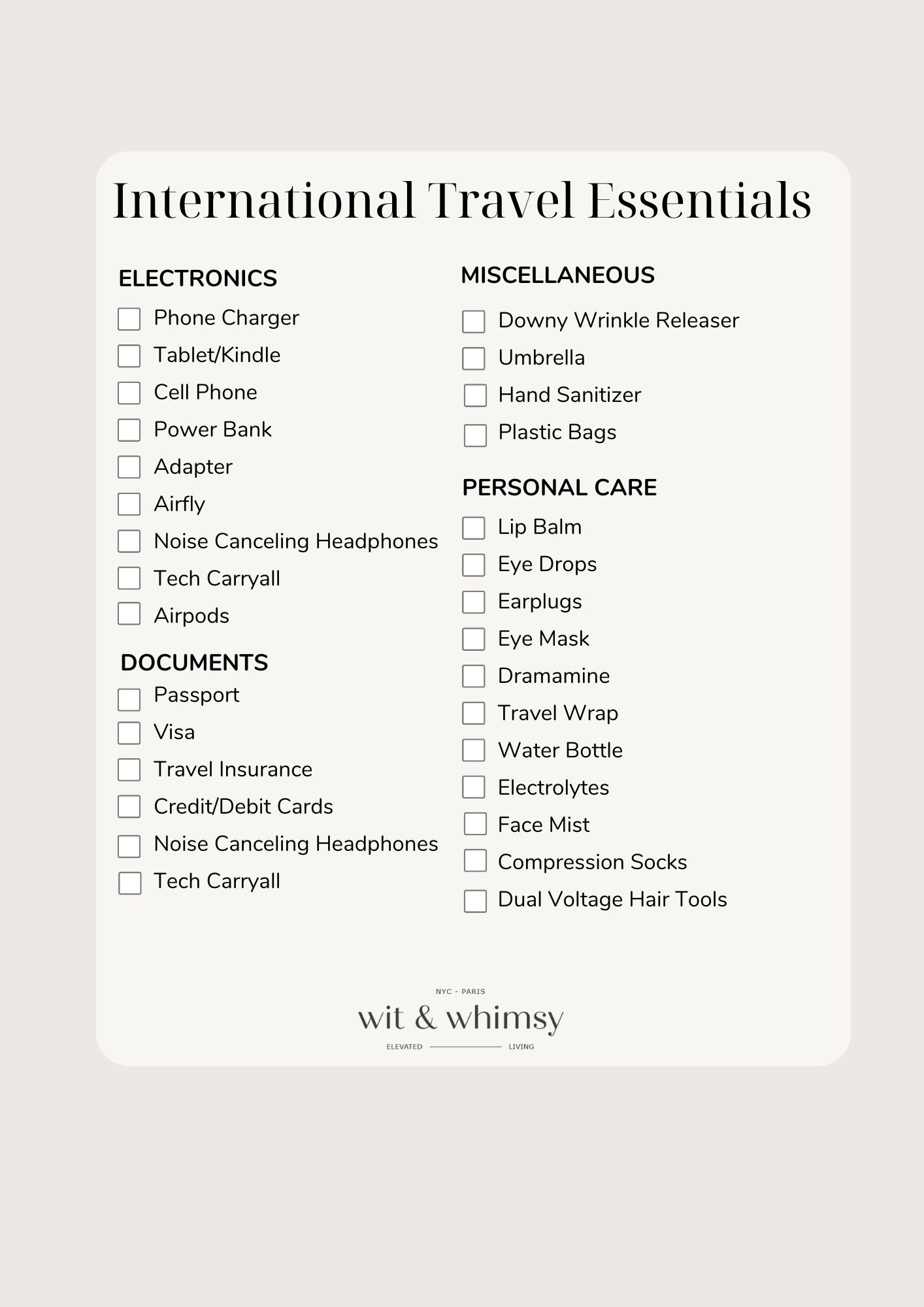 International Travel Essentials Checklist