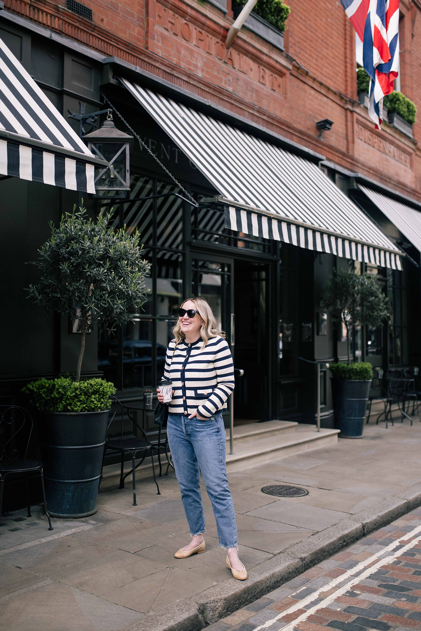 What to Wear in London striped top and Denim and Ballet Flats