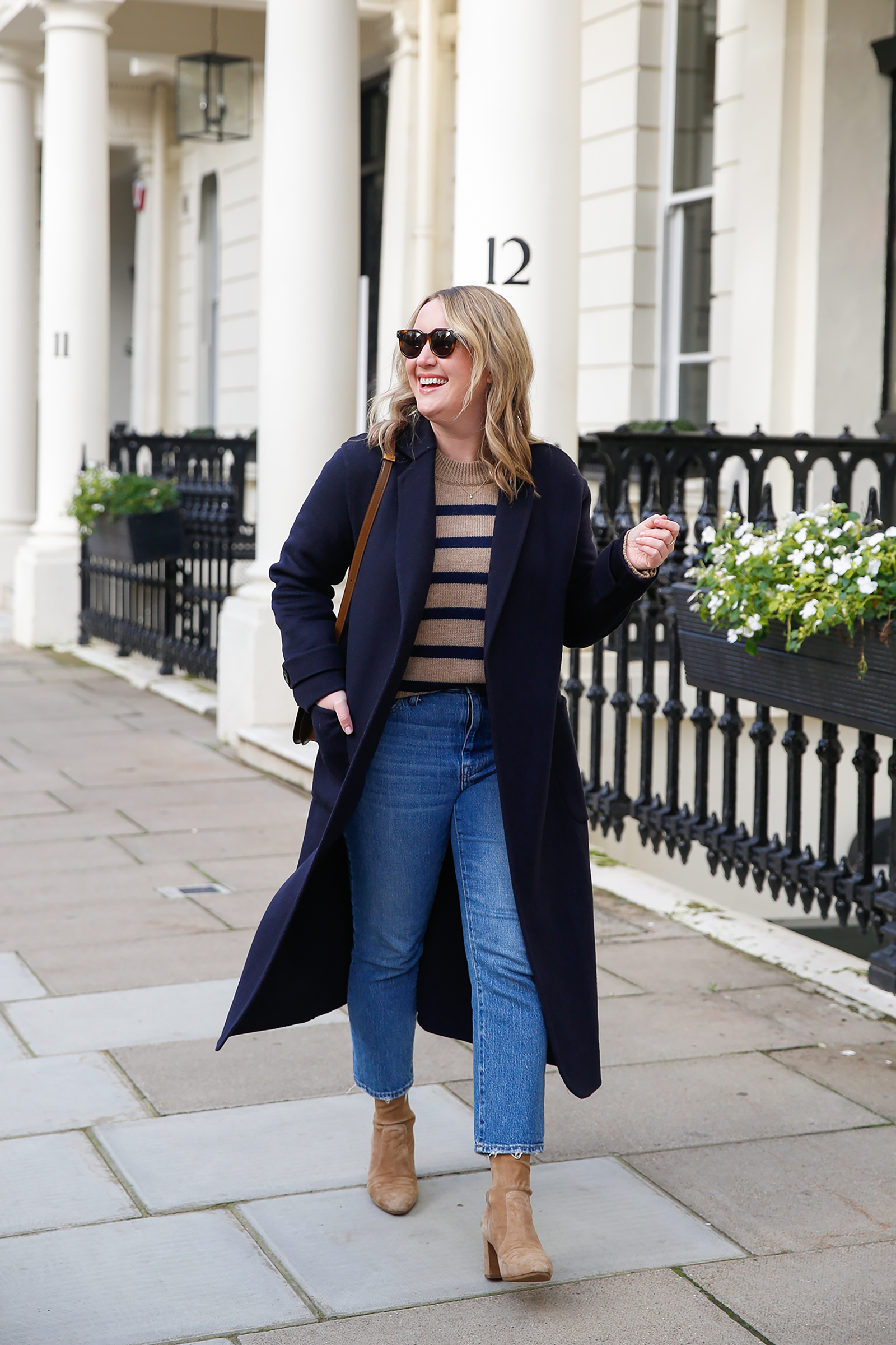 What to Wear in London Striped sweater, jeans and ankle boots, London Fall outfit idea