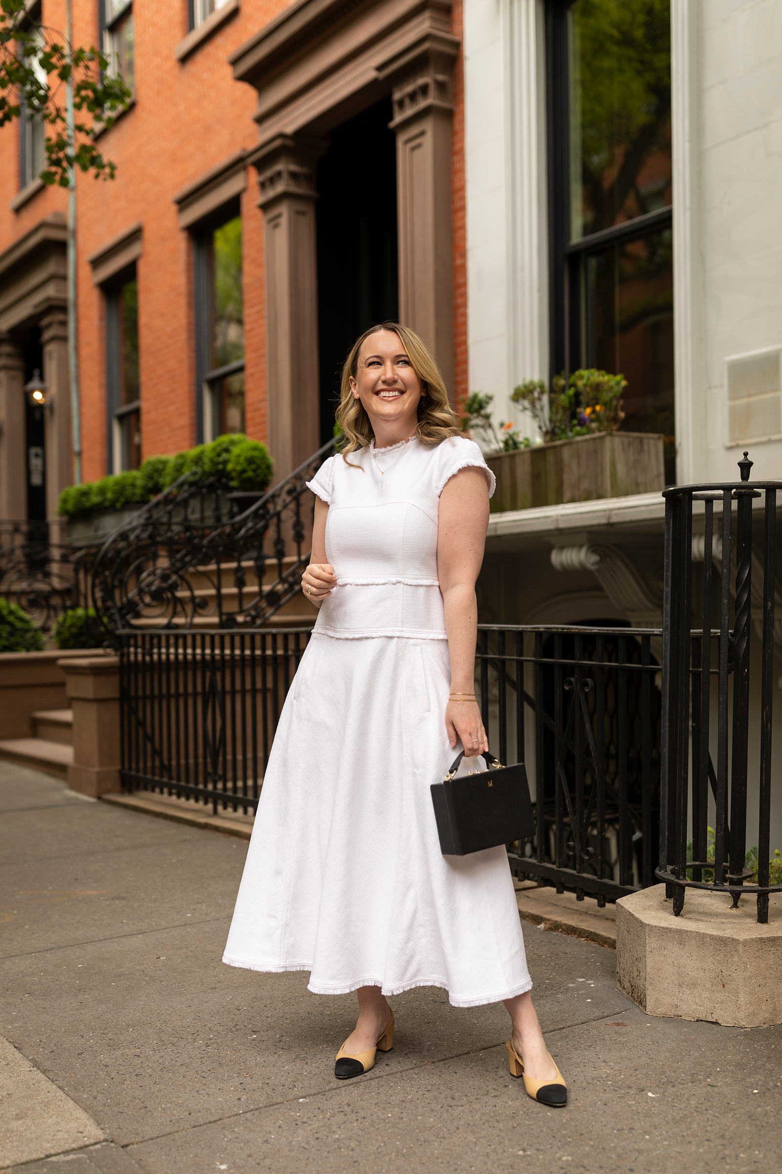 What to Wear in London Me+Em tailored midi dress, polished London Summer outfit