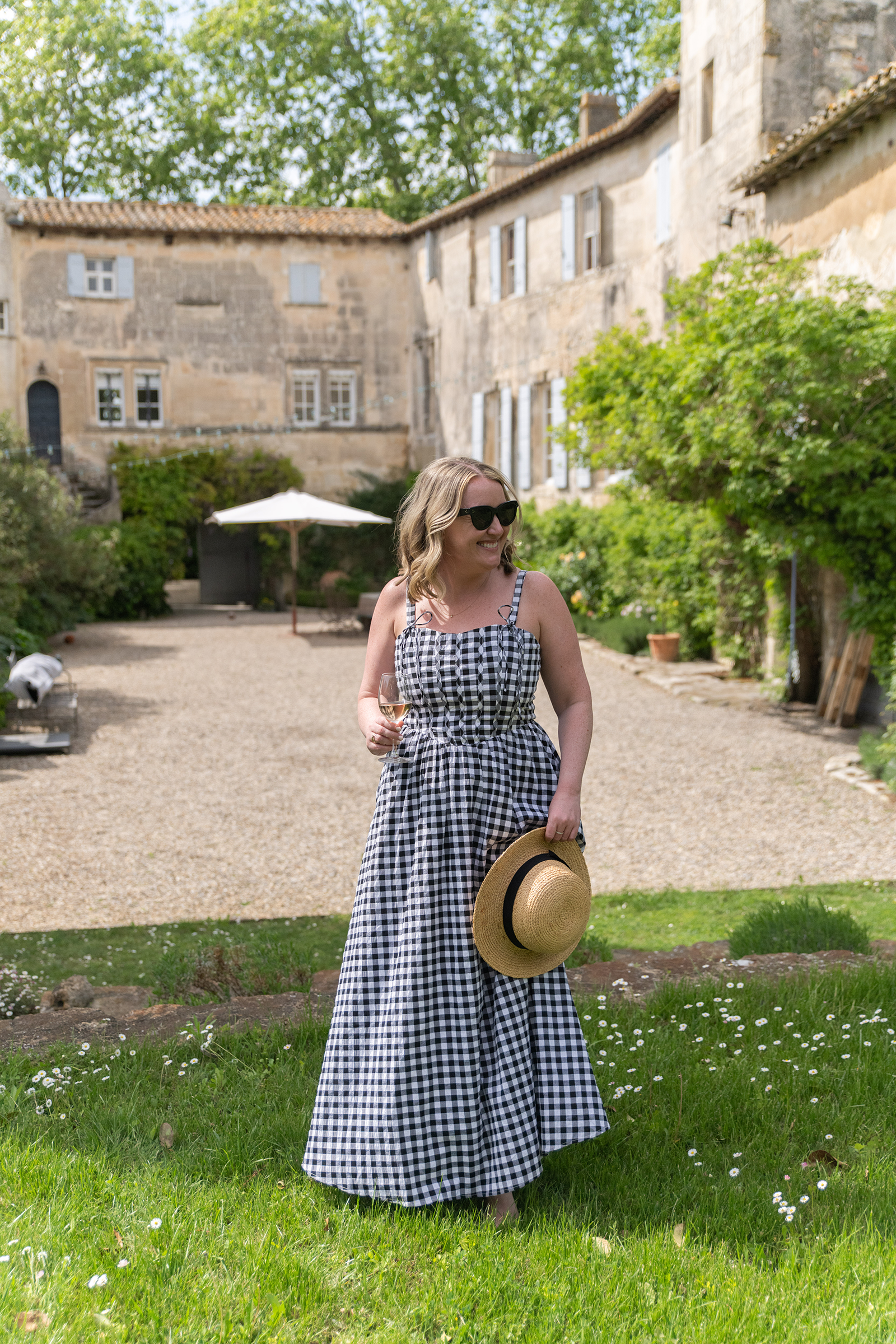 Meghan Donovan in a gingham dress
