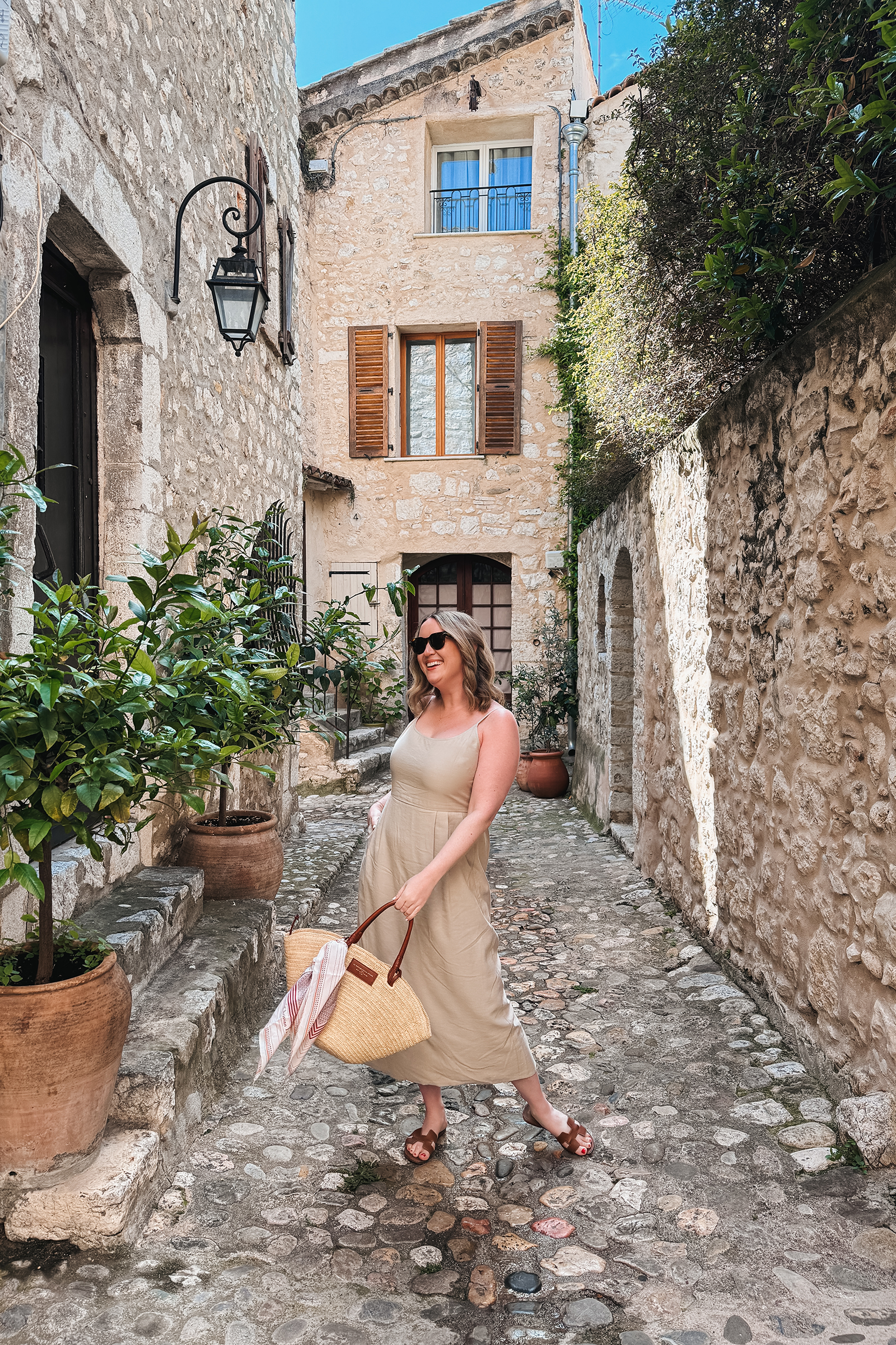 Meghan Donovan on cobblestone street in South of France