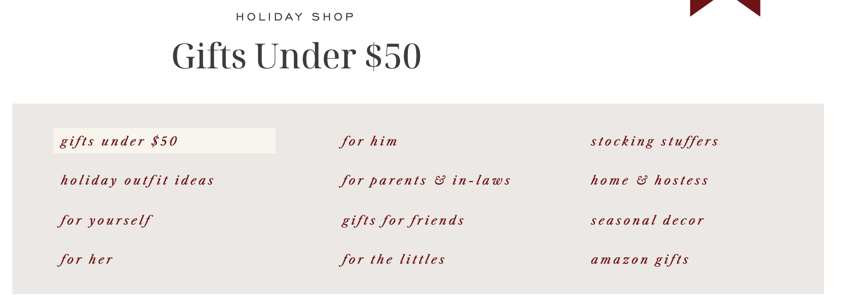 Holiday Season: Holiday Shop Gifts Under $50