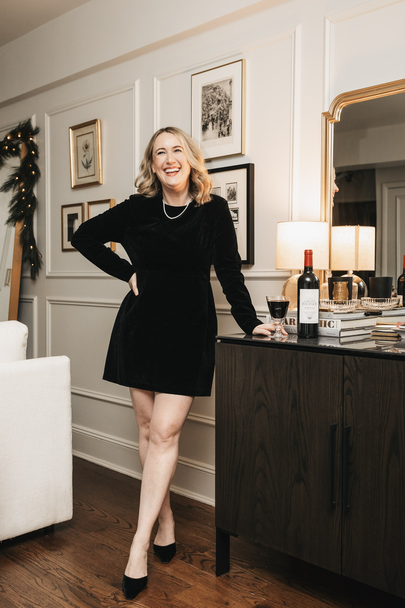 wit & whimsy wearing a black dress and shoes for the holiday season.