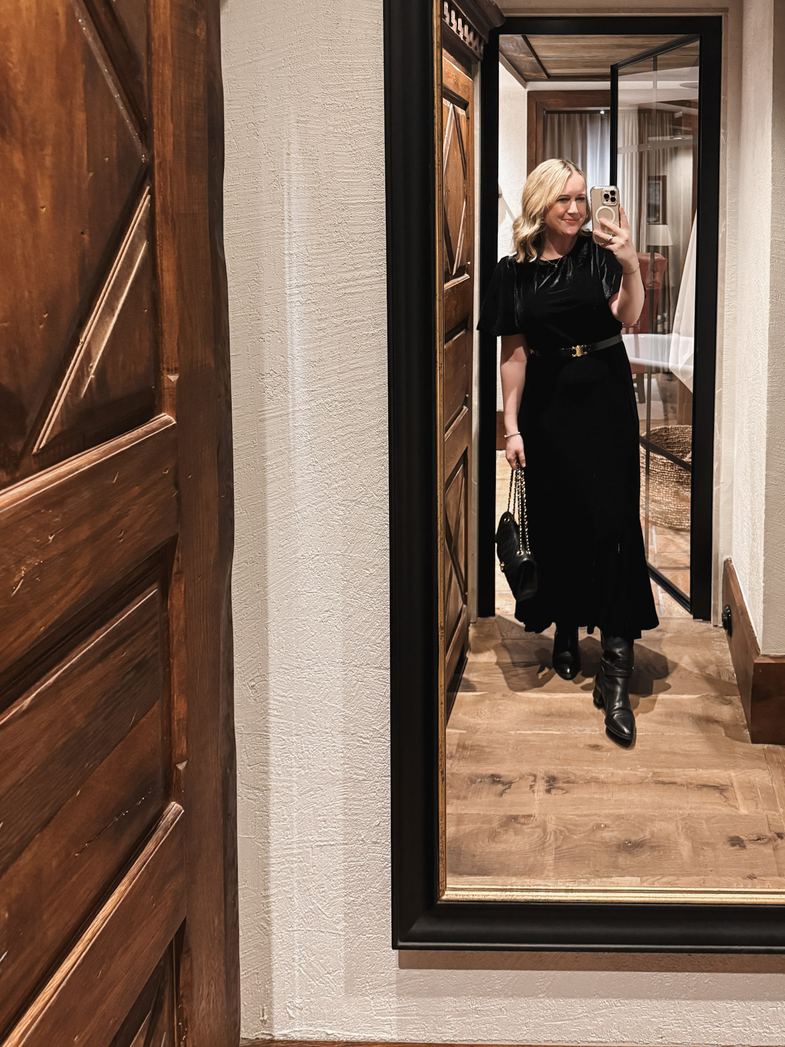 Winter Outfit Ideas Wit & Whimsy wearing Velvet Dress