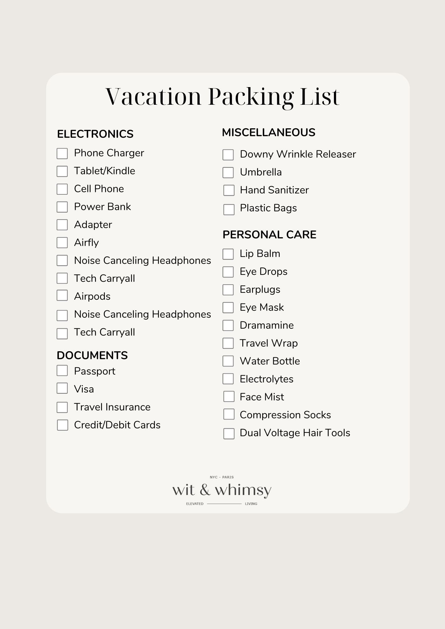Vacation Packing List