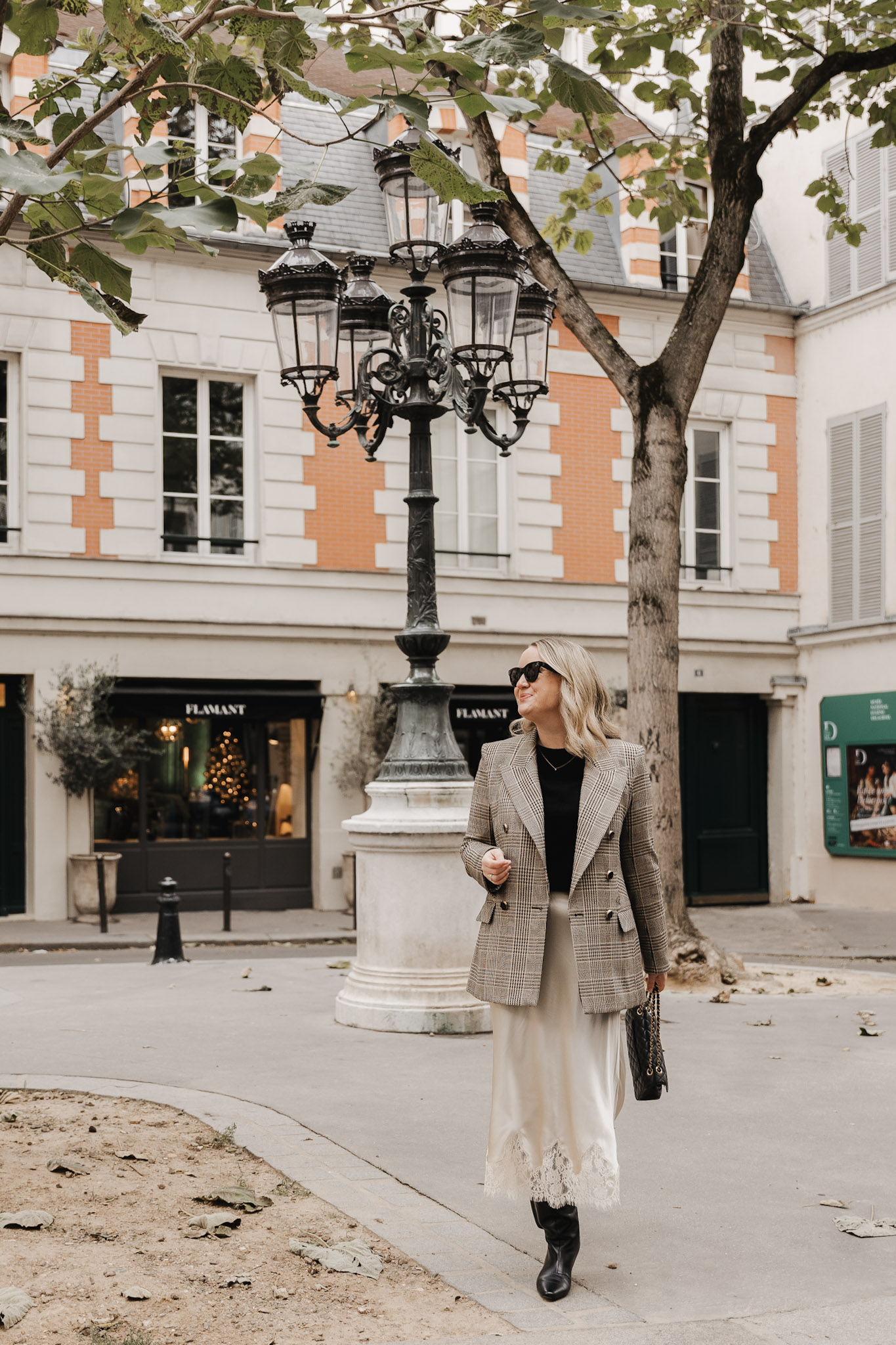 What to Wear in Paris at Night slip skirt + blazer