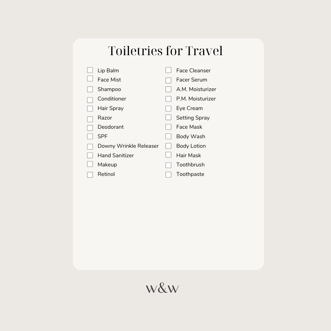 Toiletries for Travel Toiletries for Travel Checklist