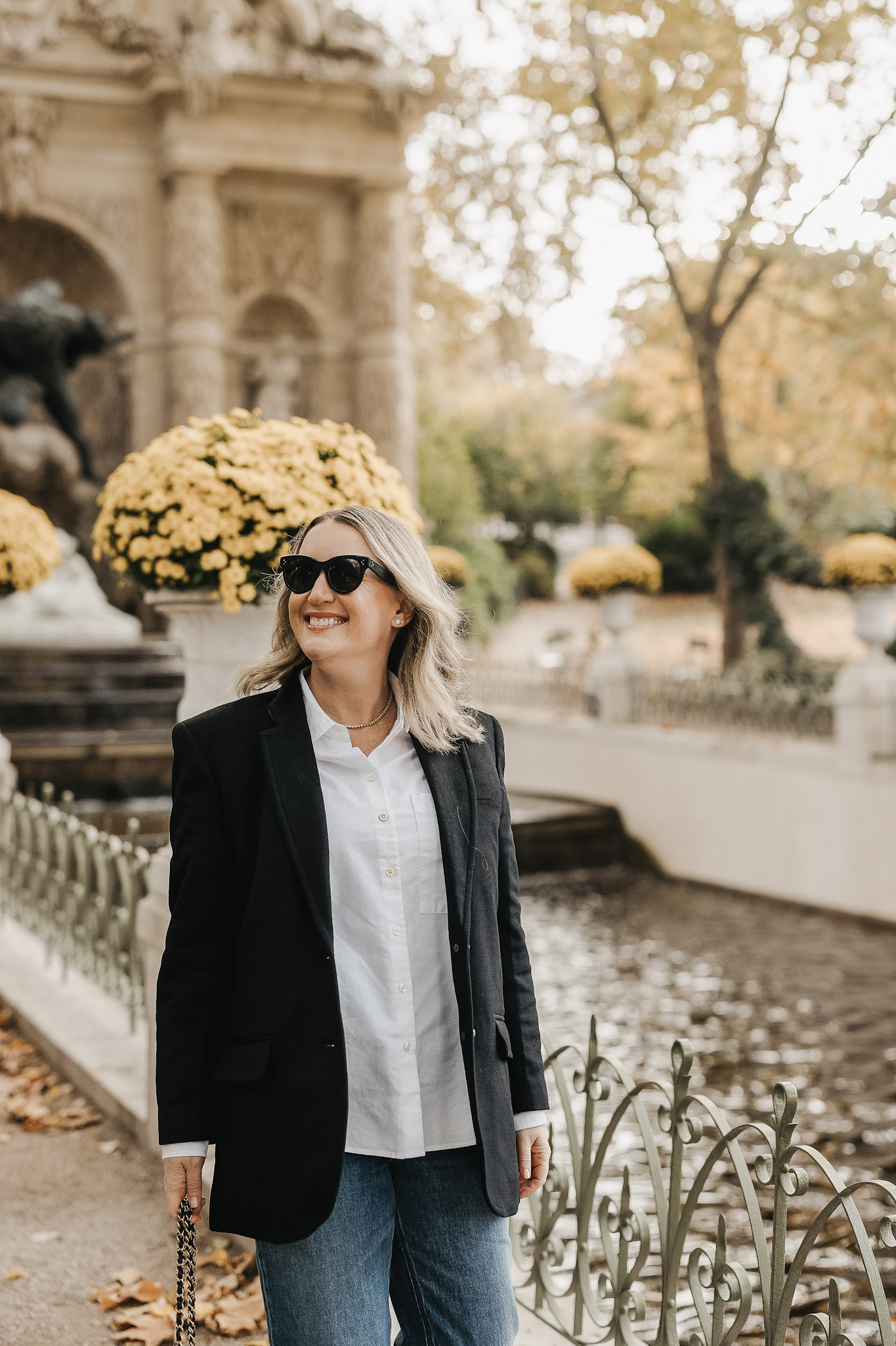 AYR Button Down and Blazer Outfit in Fall Paris
