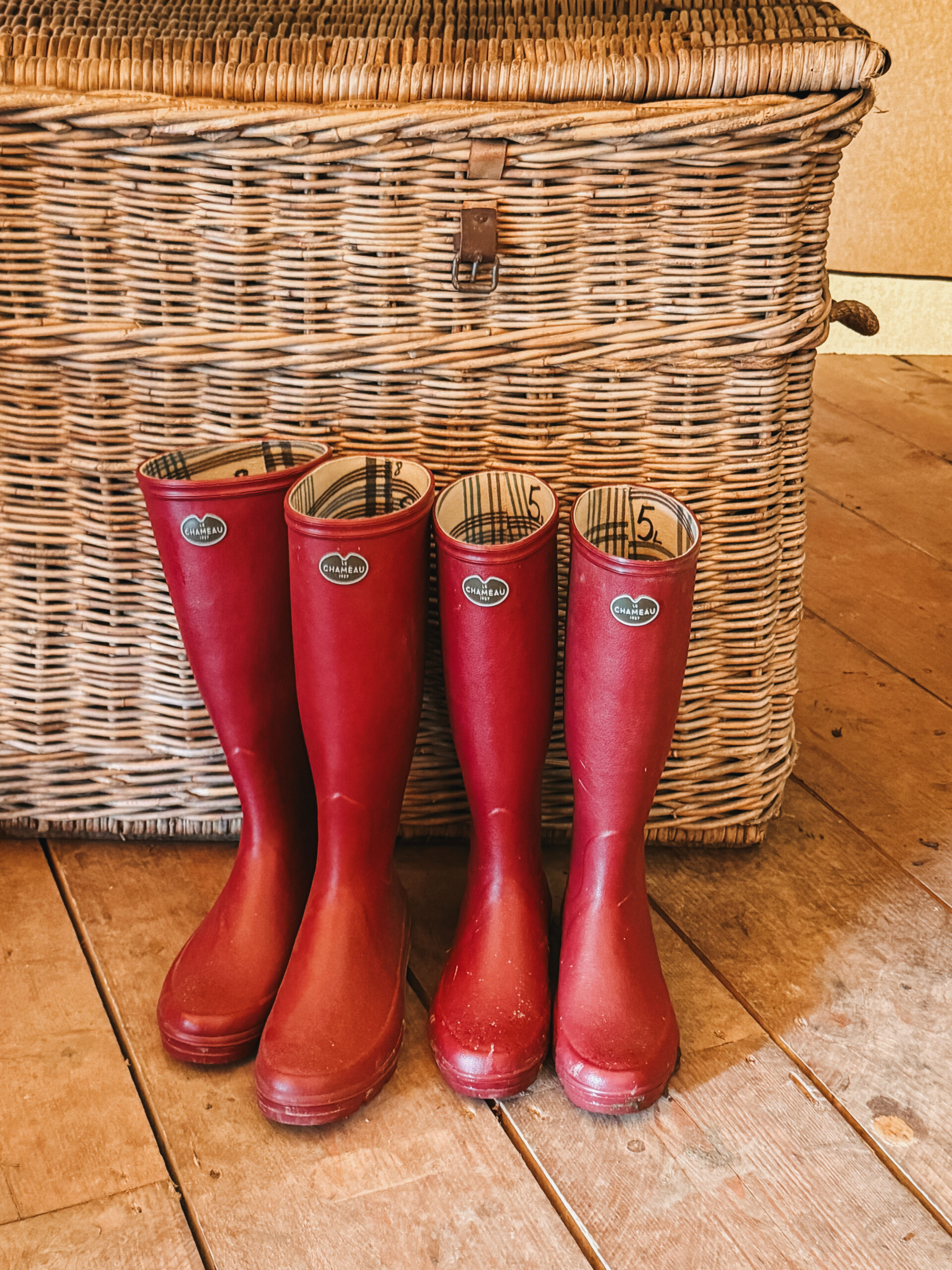 What to Pack for the Cotswolds Pair of red boots on a wooden floor.