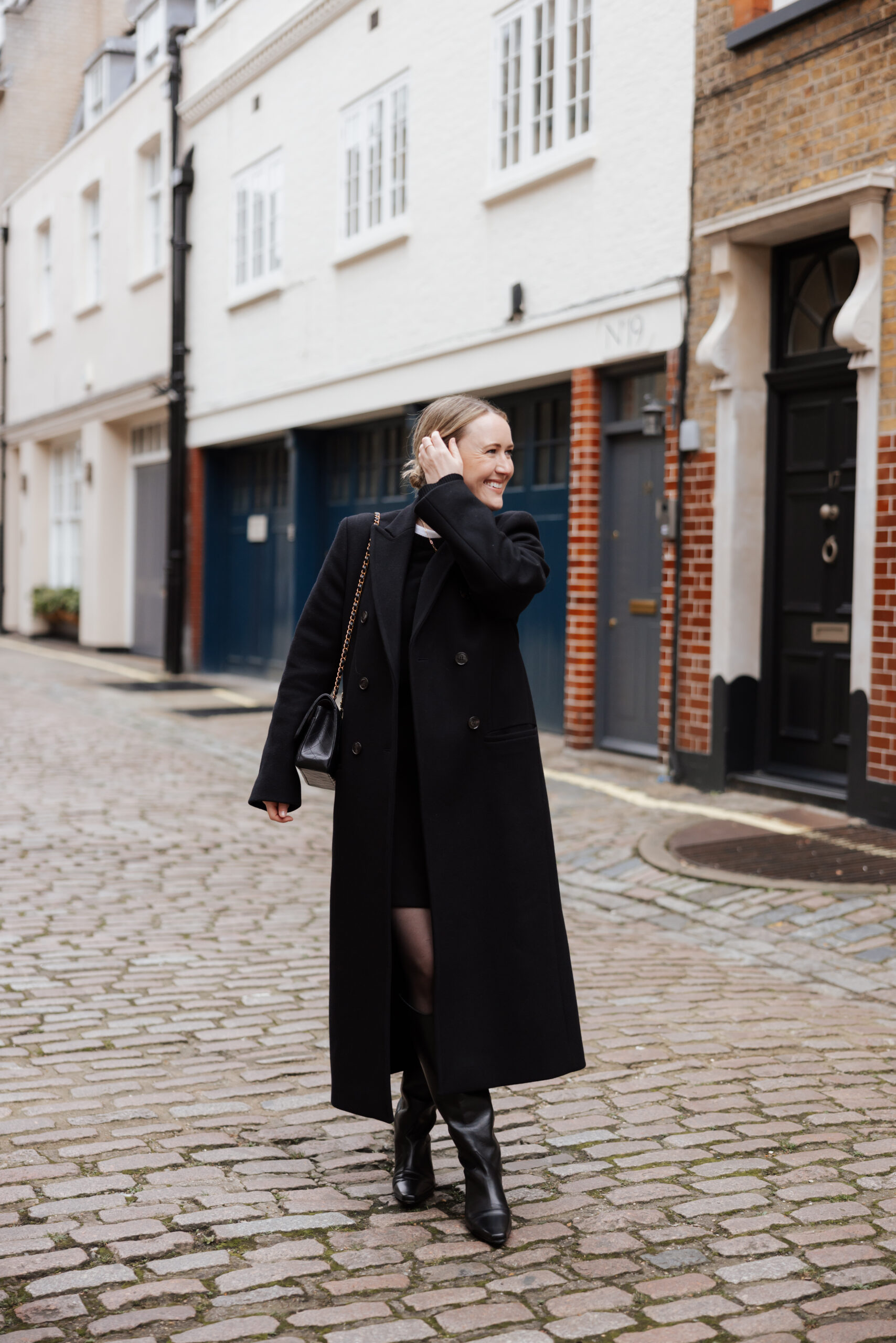 Sweater dress with long coat