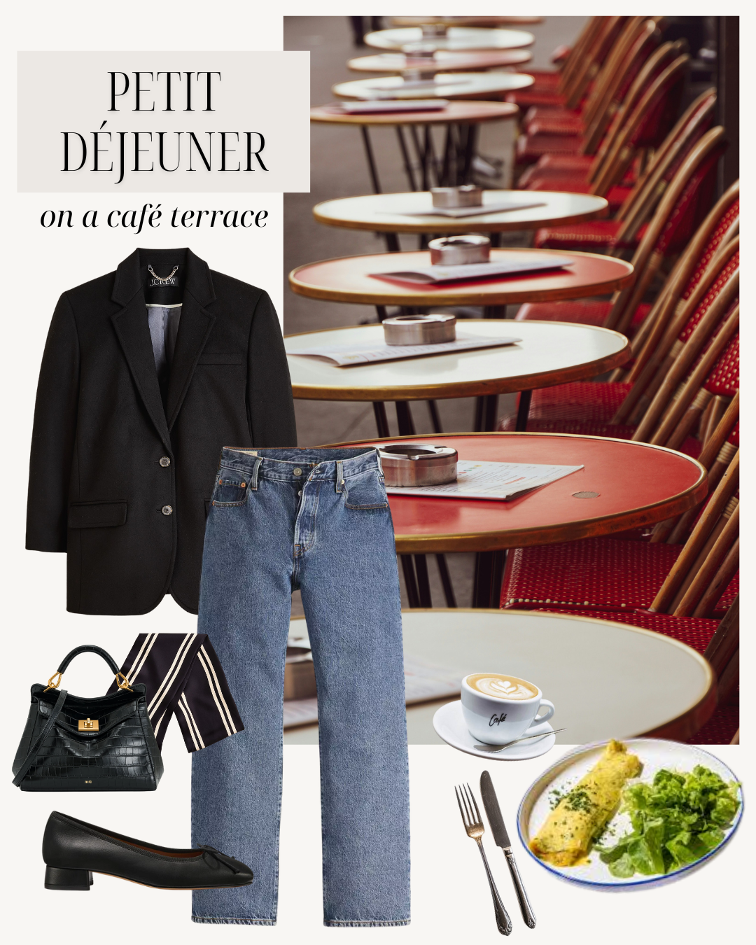 What to pack for Paris in December: stylish outfits for a petit déjeuner on a cafe terrace.