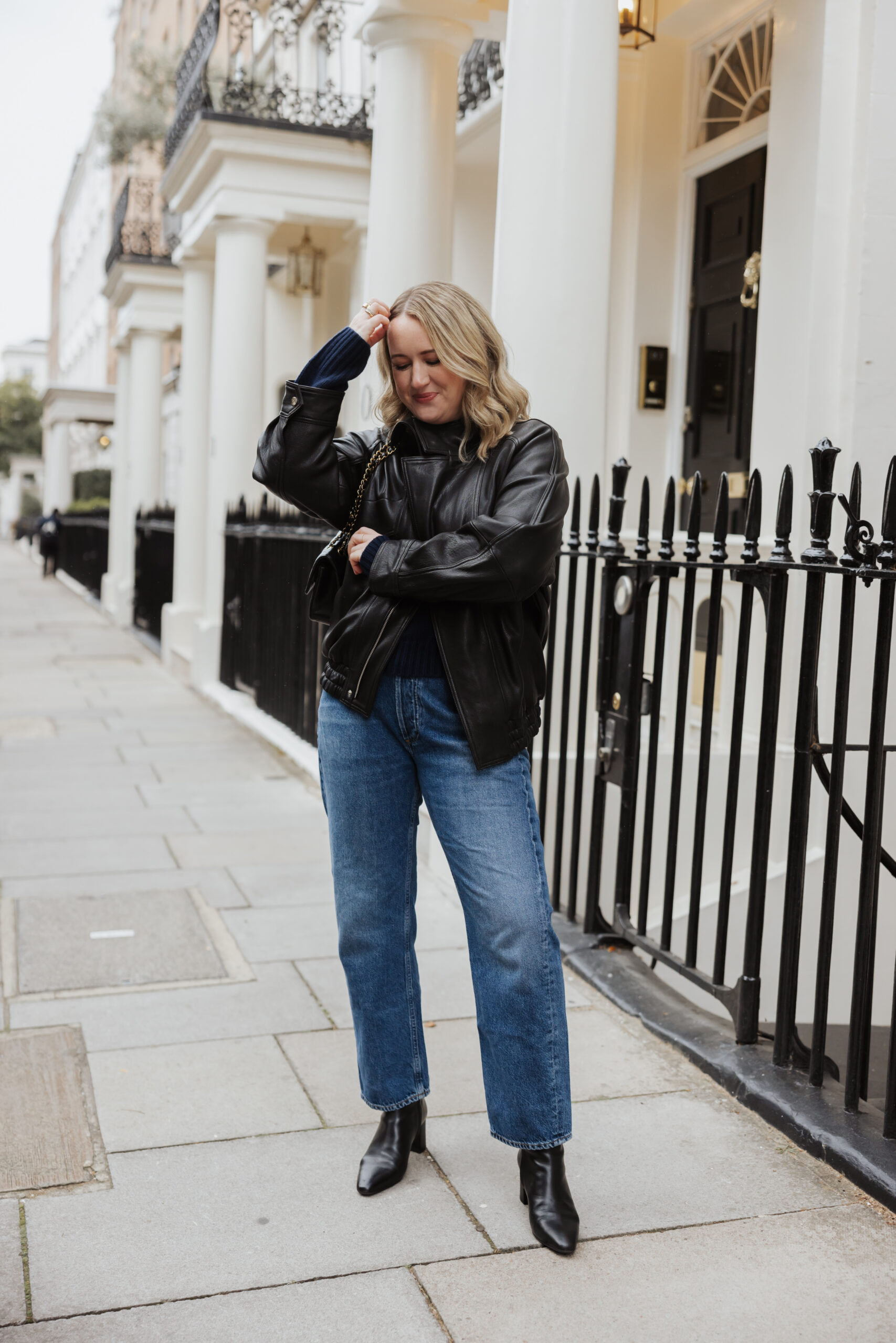 Leather jacket and jeans