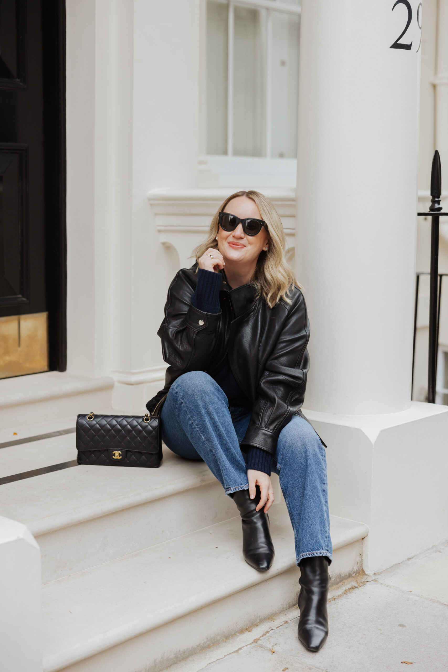 Leather jacket, jeans, leather boots