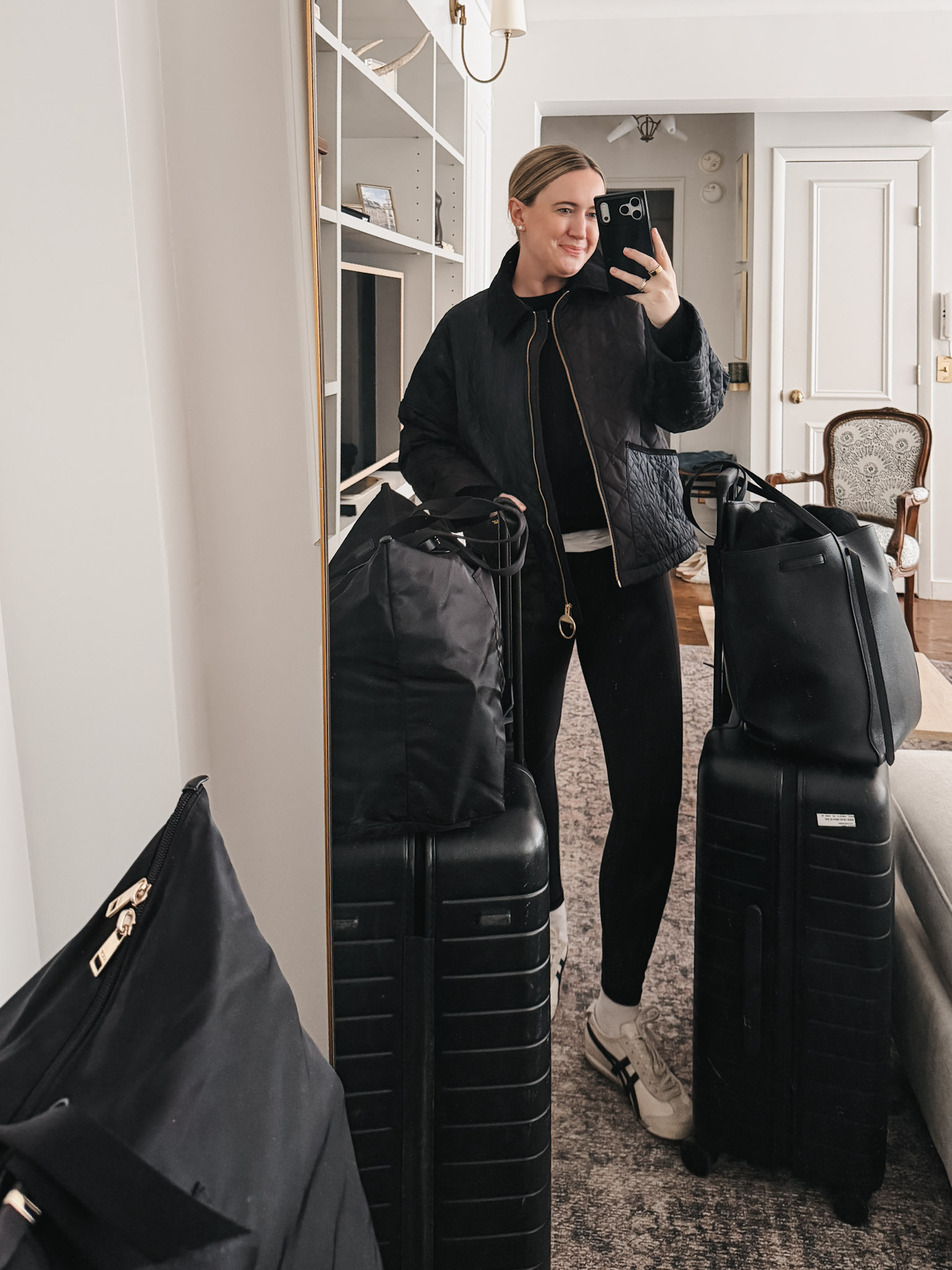 monochromatic airport outfit